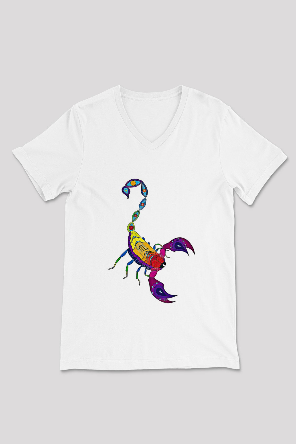 Akrep Burcu Baskılı Beyaz Unisex V Yaka Tişört - Tshirt