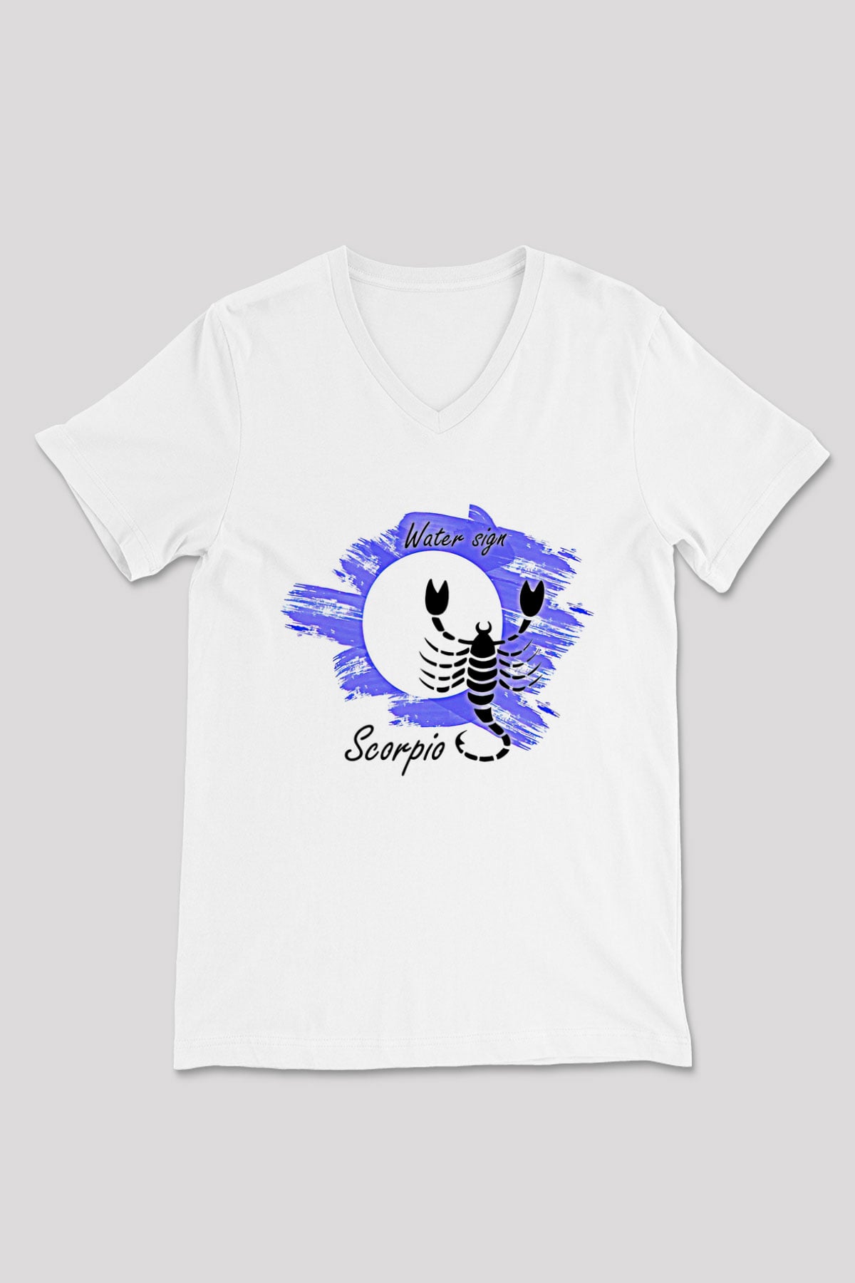 Akrep Burcu Baskılı Beyaz Unisex V Yaka Tişört - Tshirt