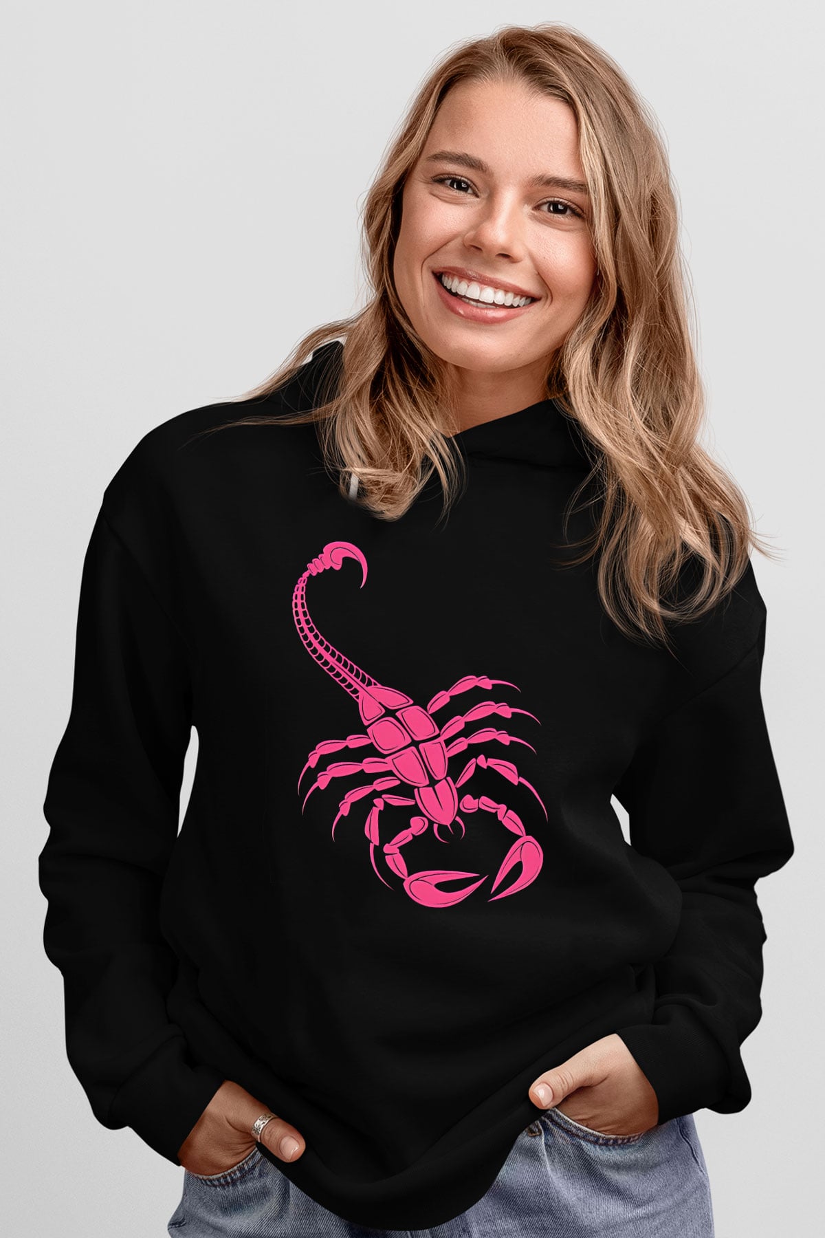 Akrep Burcu Baskılı Unisex Siyah Hoodie