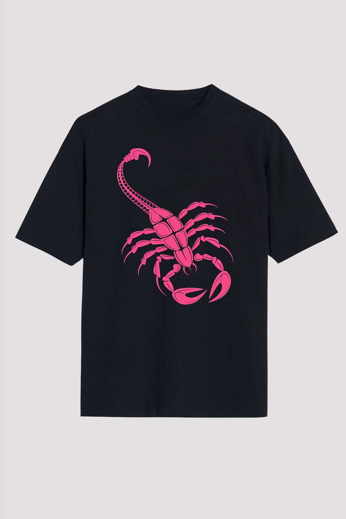Akrep Burcu Baskılı Unisex Siyah Oversize Tişört - Tshirt