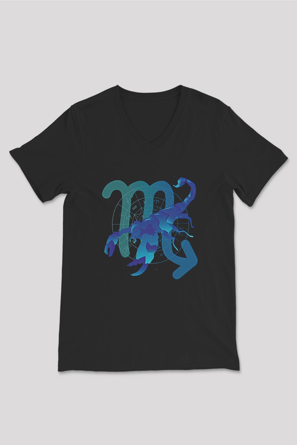 Akrep Burcu Baskılı Unisex Siyah V Yaka Tişört - Tshirt