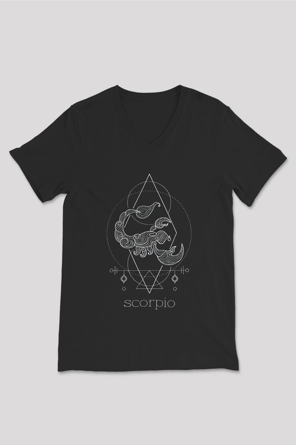Akrep Burcu Baskılı Unisex Siyah V Yaka Tişört - Tshirt