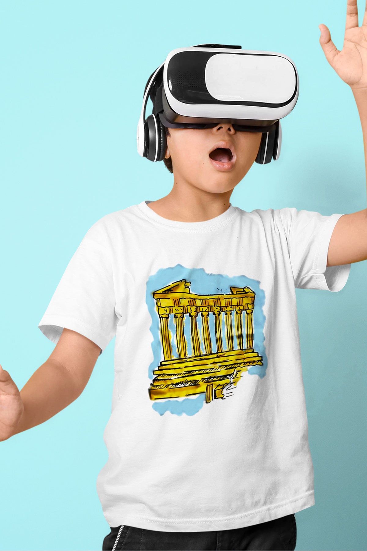 Akropolis Baskılı Beyaz Unisex Çocuk Tişört