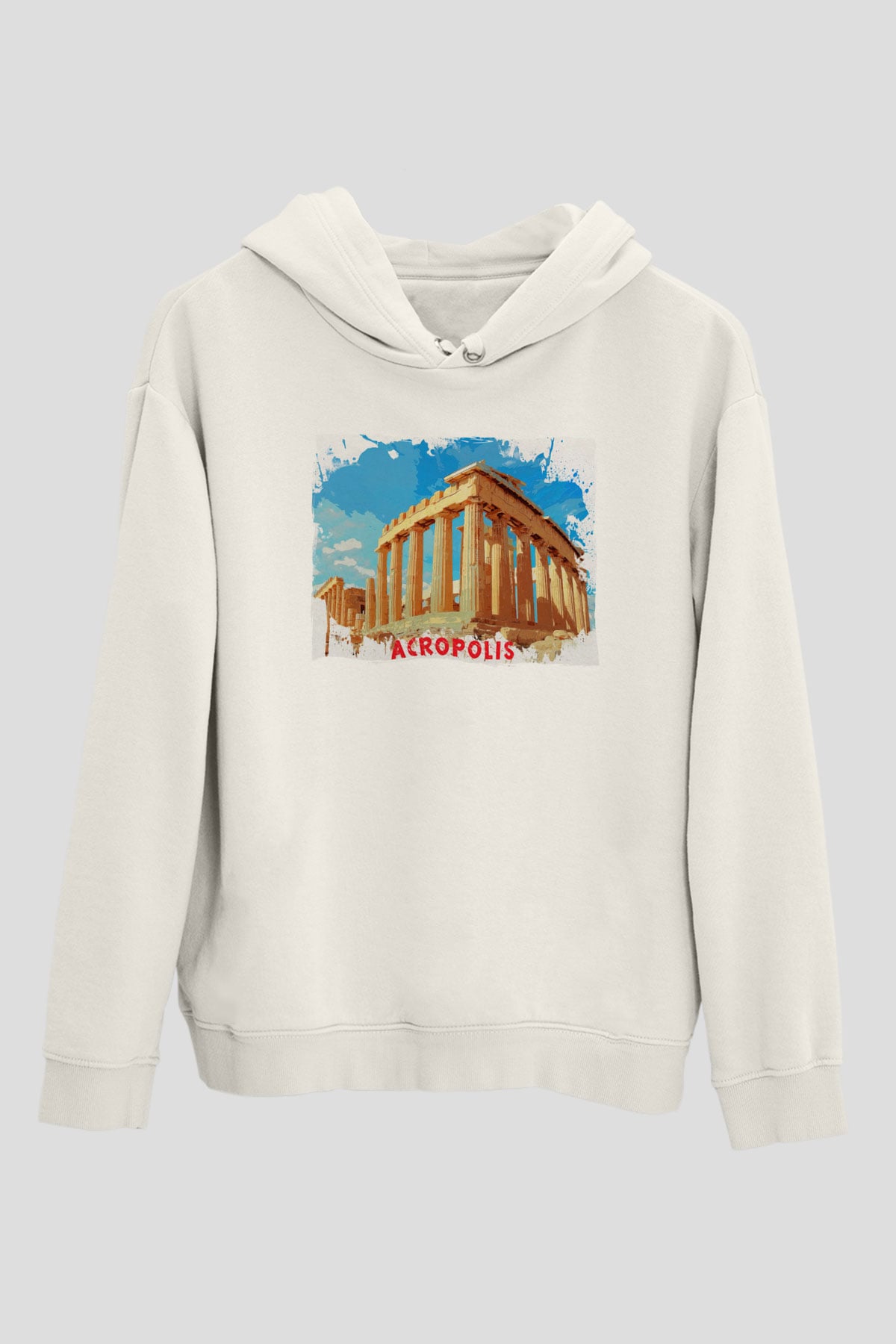 Akropolis Beyaz Unisex Hoodie