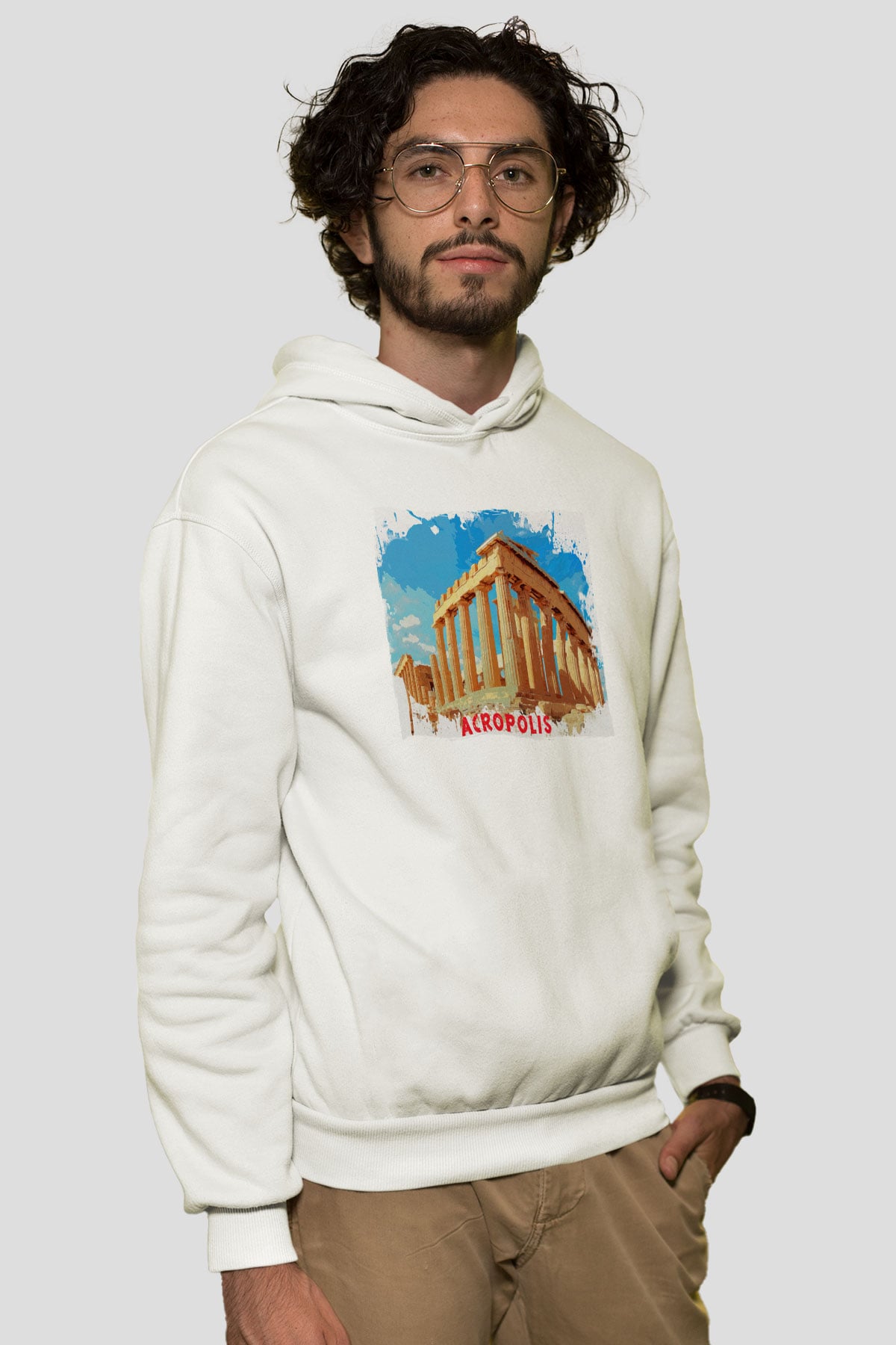 Akropolis Beyaz Unisex Hoodie