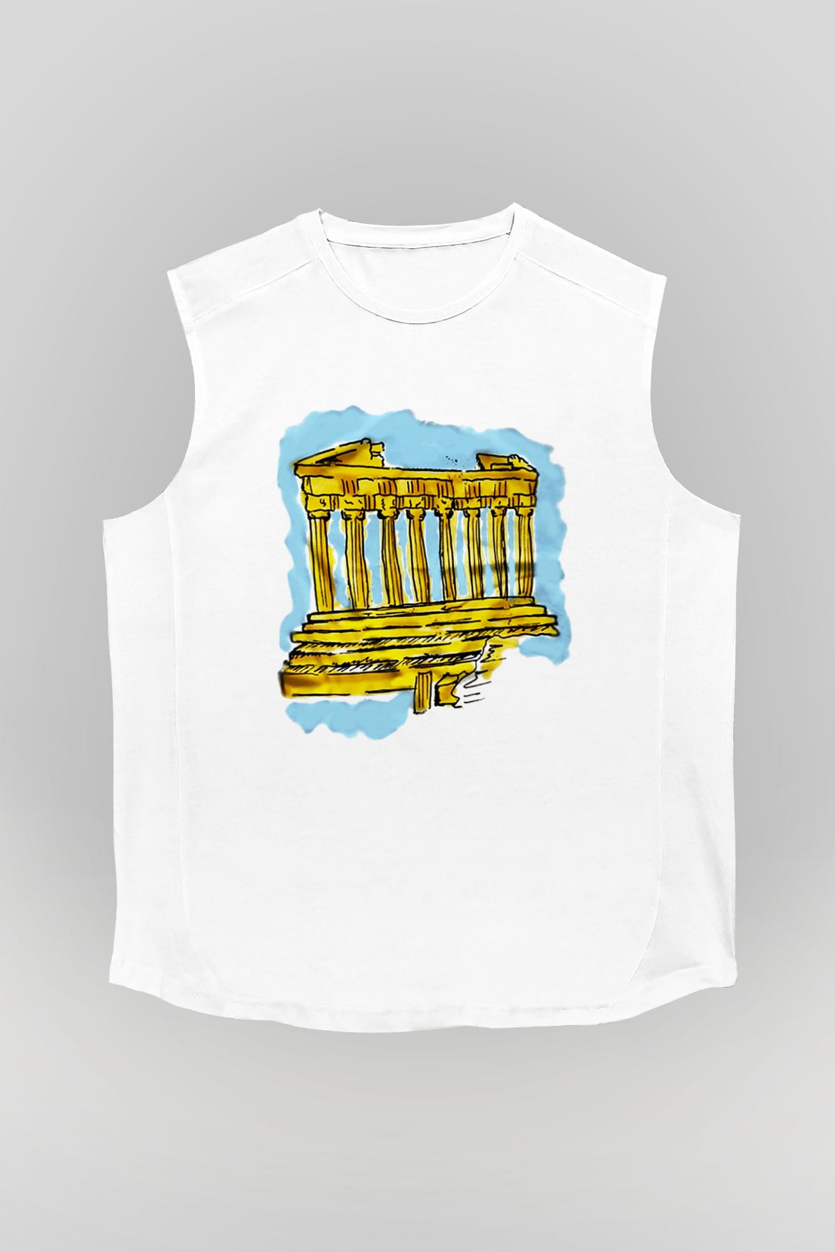 Akropolis Beyaz Unisex Kolsuz Tişört