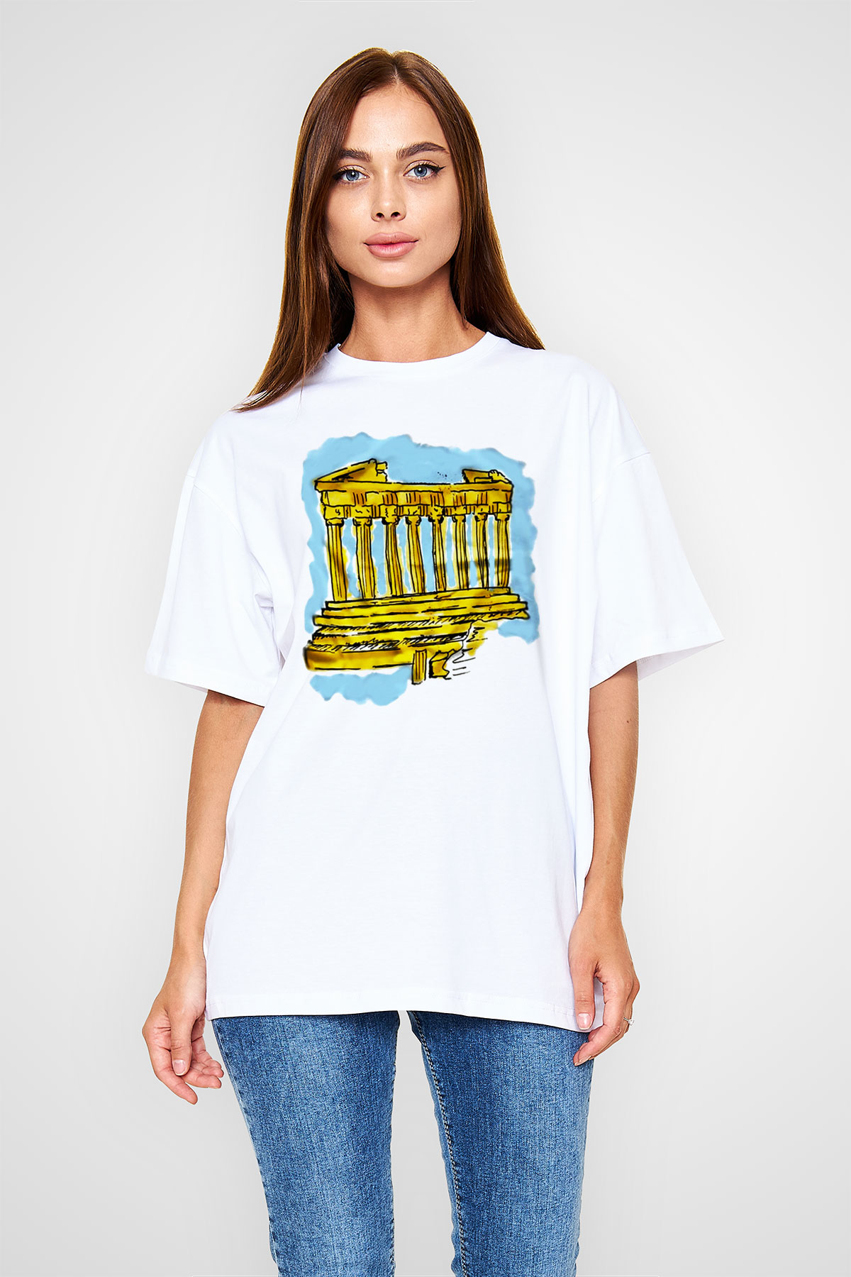 Akropolis Beyaz Unisex Oversize Tişört T-Shirt