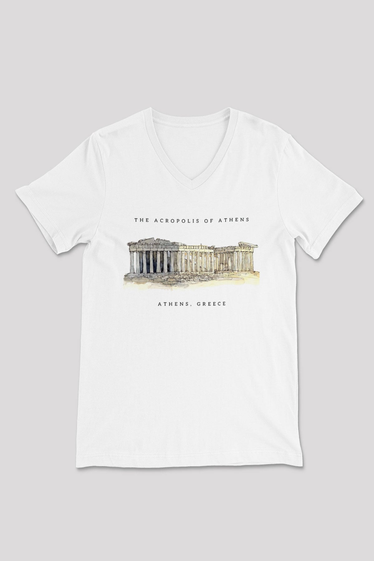 Akropolis Beyaz Unisex V Yaka Tişört