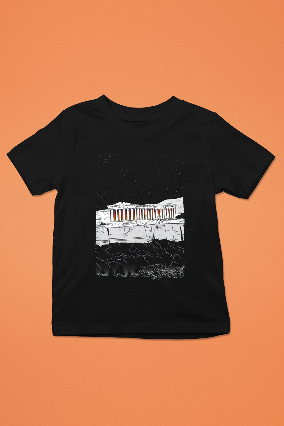 Akropolis Siyah Unisex Çocuk Tişört
