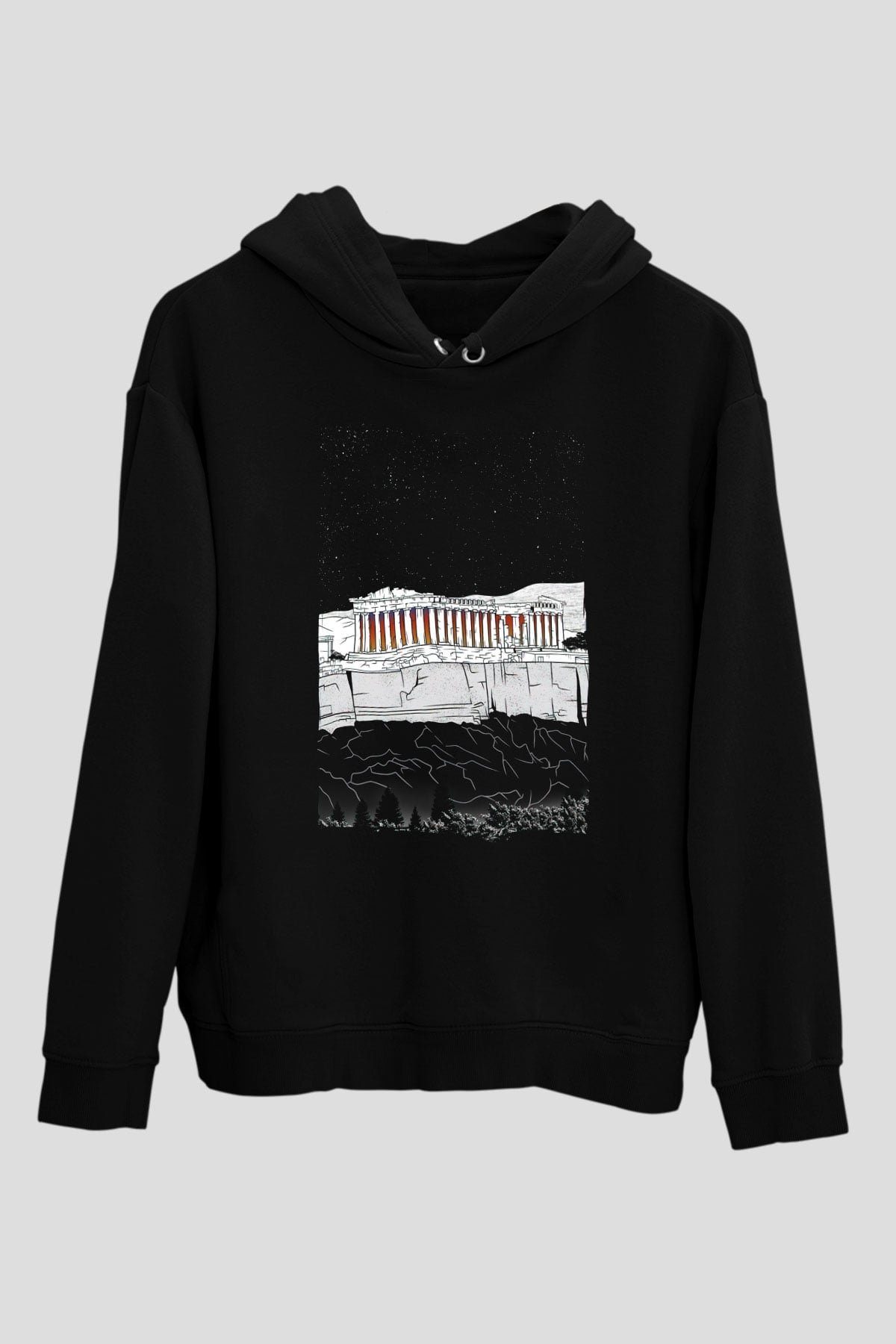Akropolis Siyah Unisex Hoodie