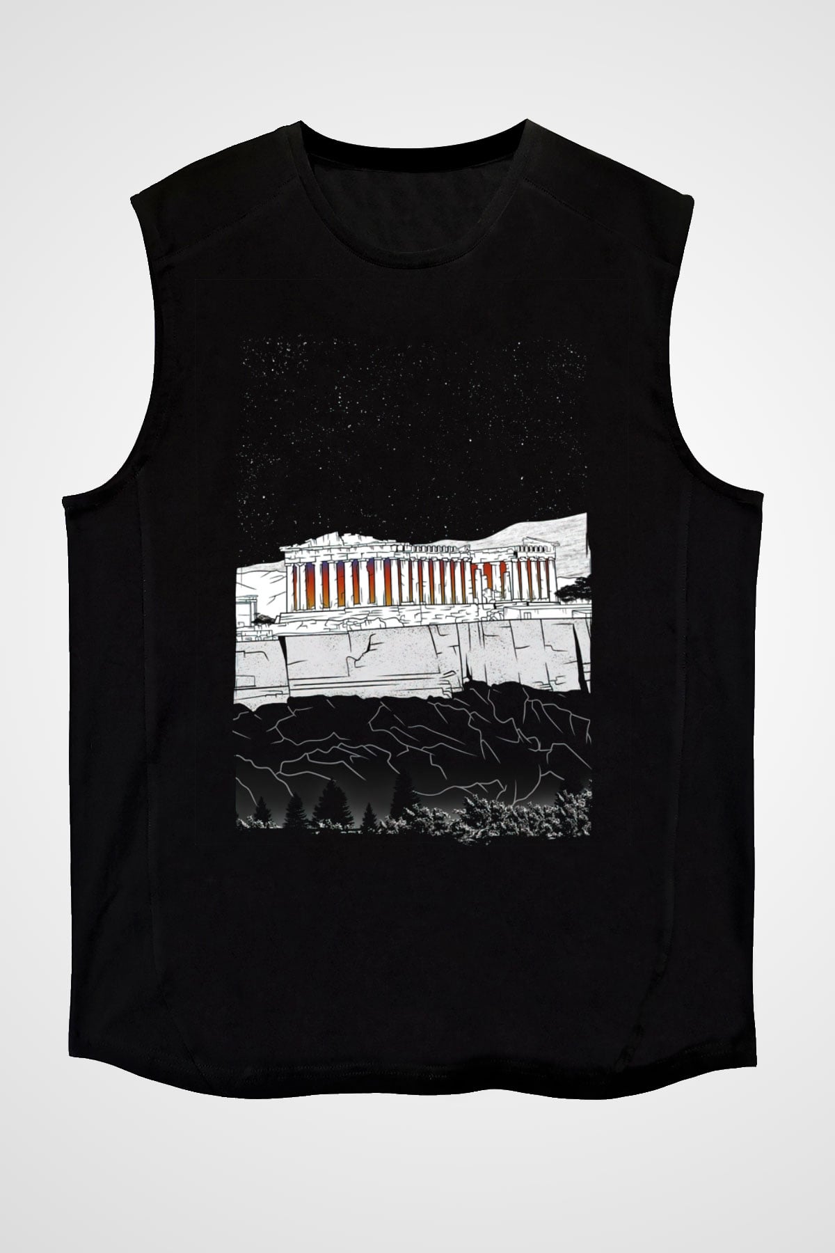 Akropolis Siyah Unisex Kolsuz Tişört
