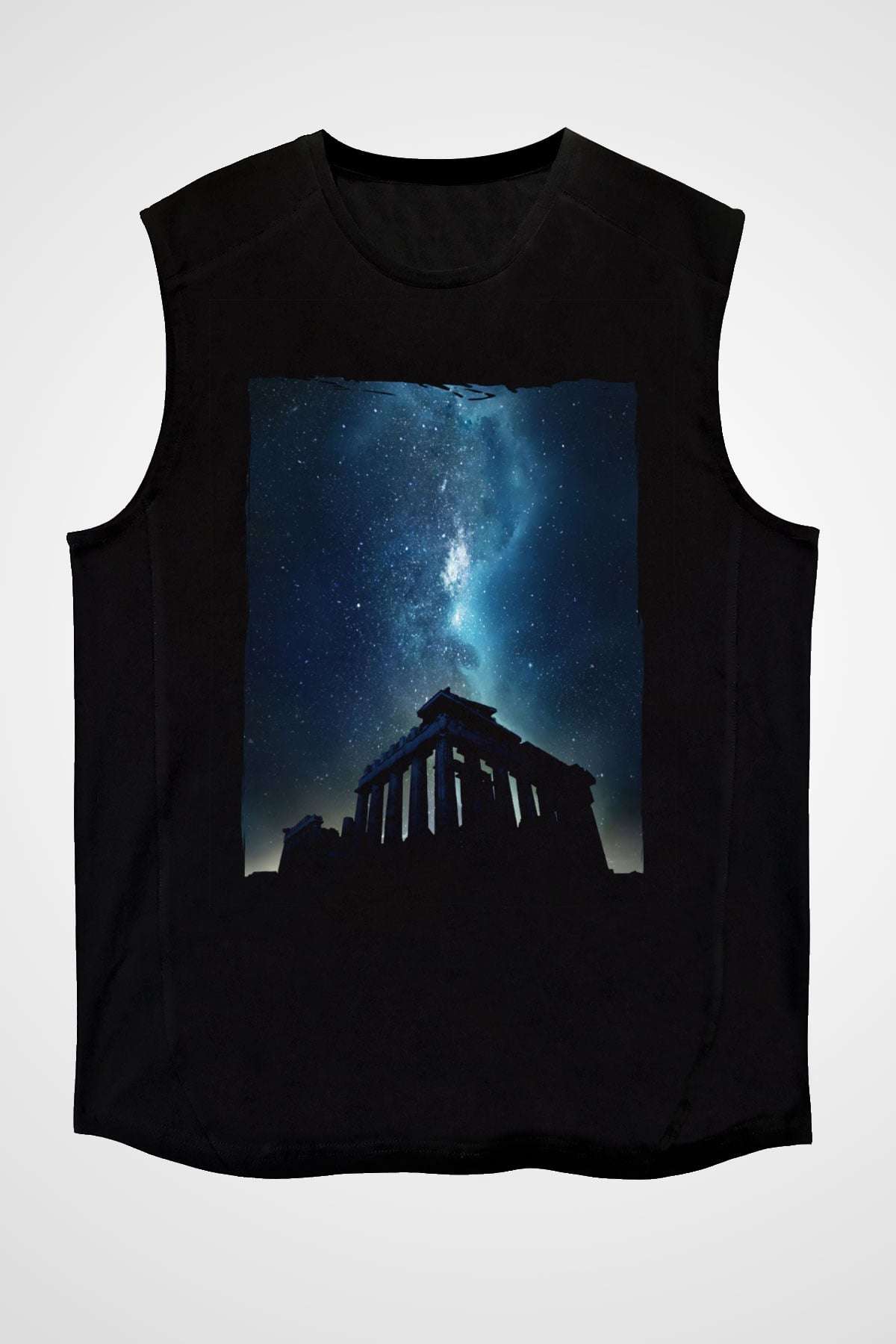 Akropolis Siyah Unisex Kolsuz Tişört
