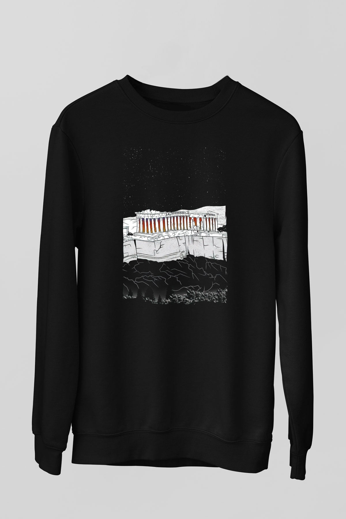 Akropolis Siyah Unisex Sweatshirt