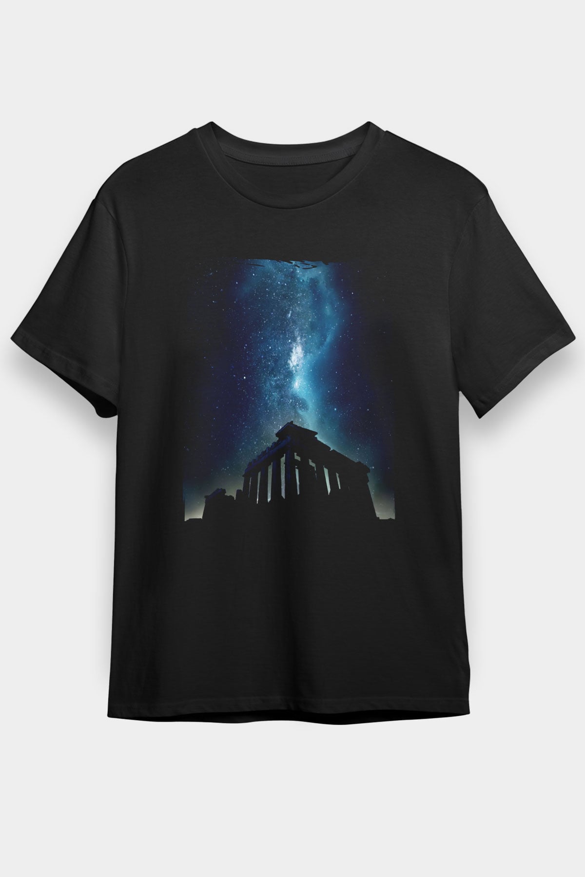 Akropolis Siyah Unisex Tişört T-Shirt - TişörtFabrikası