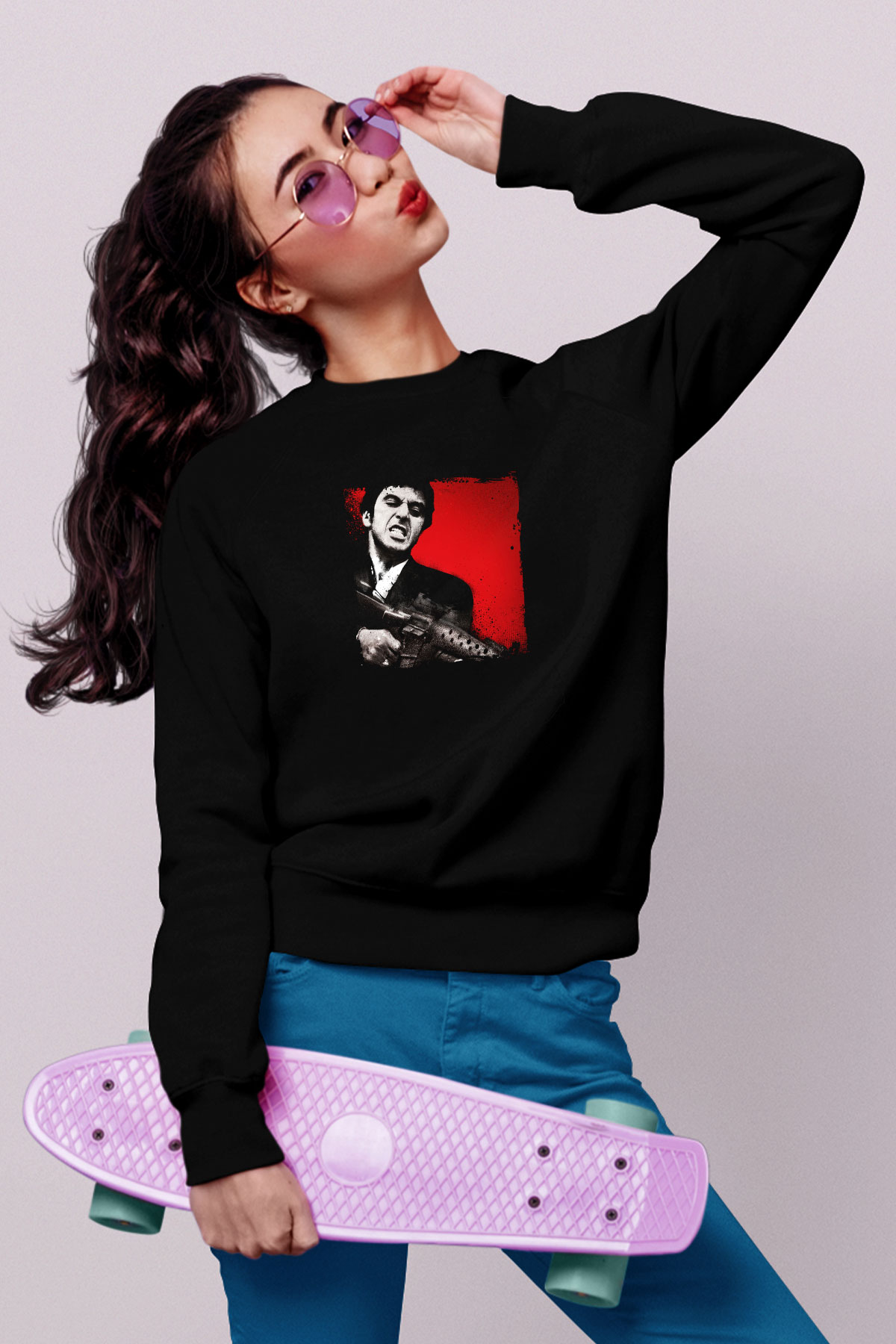 Al Pacino Baskılı Unisex Siyah Sweatshirt