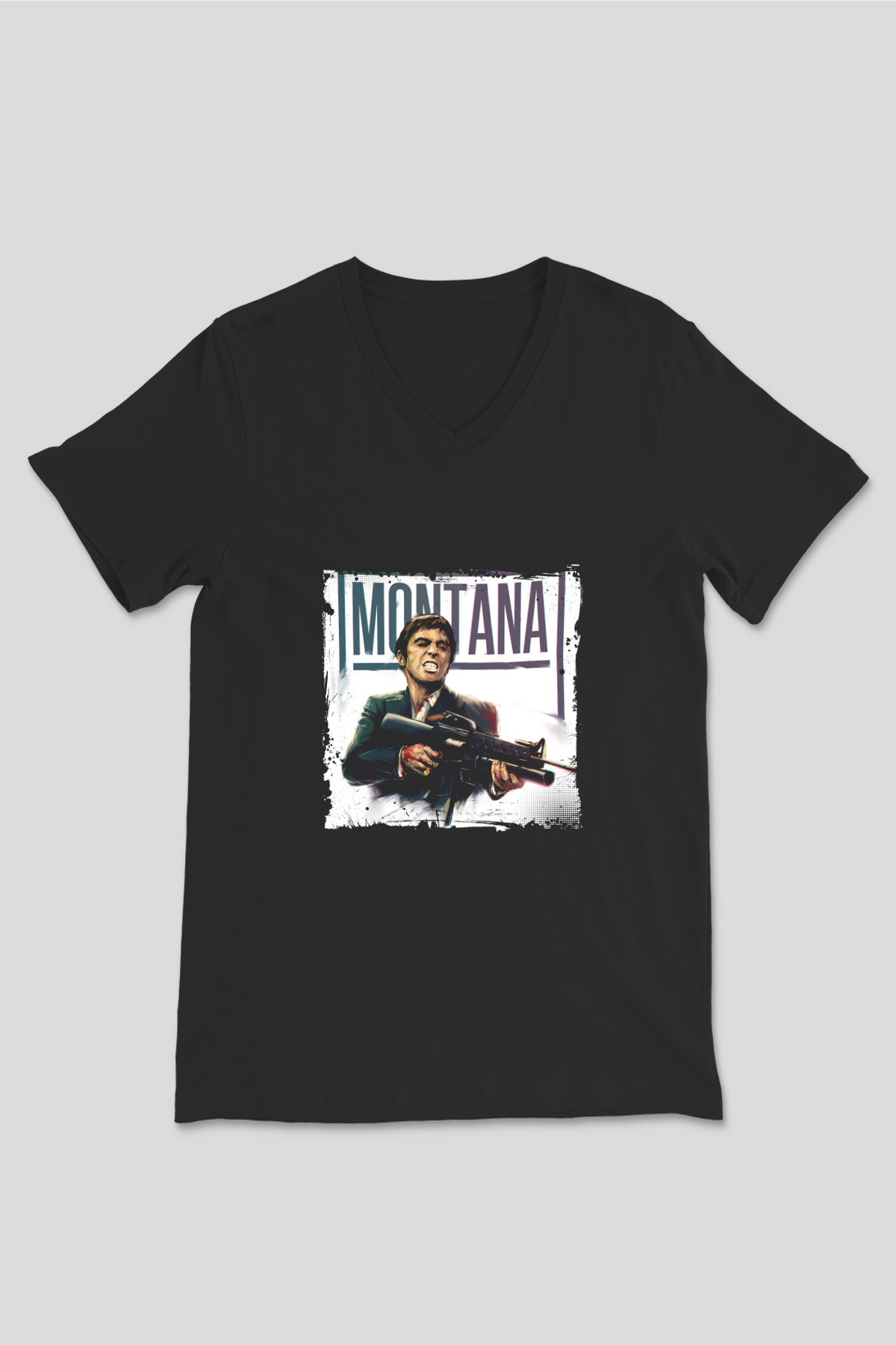 Al Pacino Baskılı Unisex Siyah V Yaka Tişört