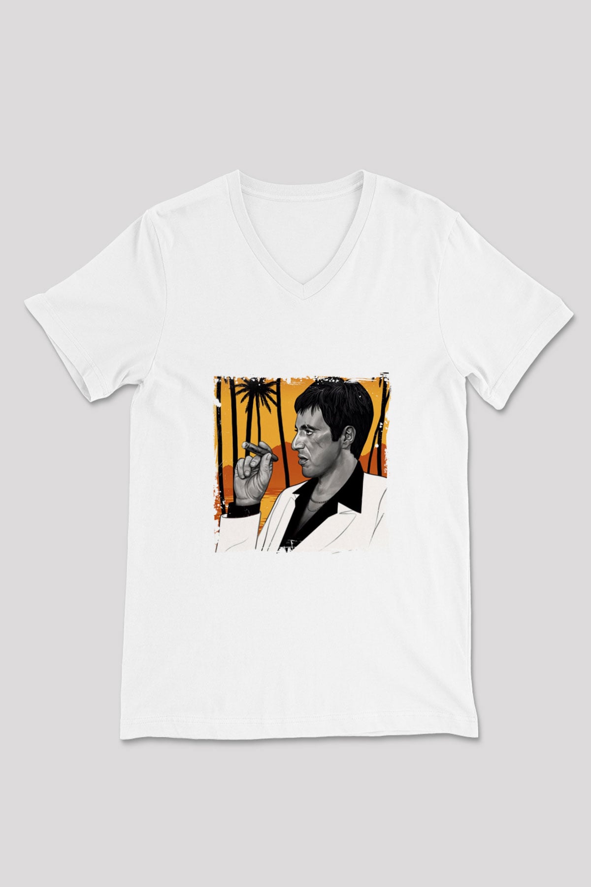 Al Pacino Baskılı V Yaka Unisex Beyaz Tişört