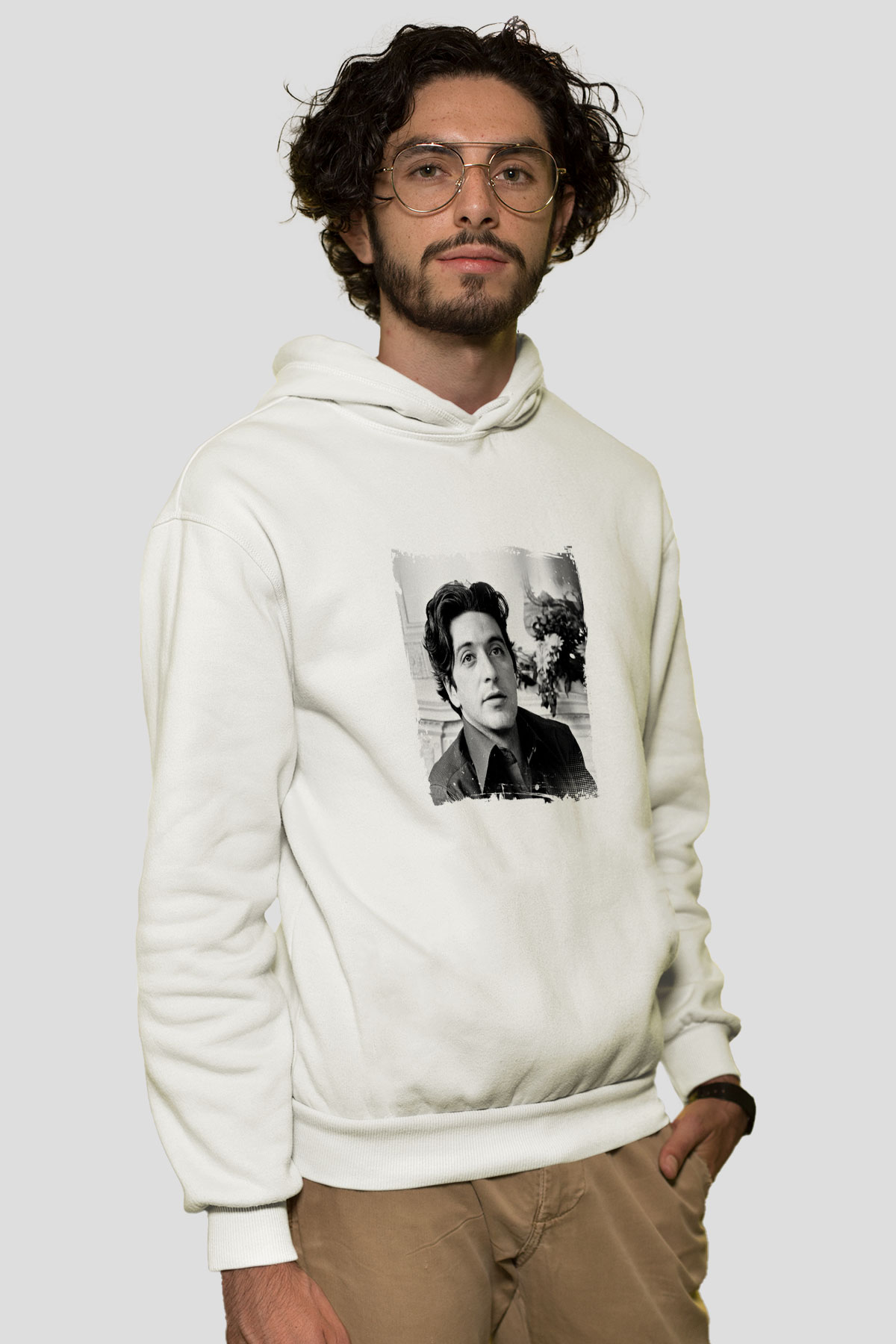 Al Pacino Unisex Baskılı Beyaz Kapüşonlu Sweatshirt