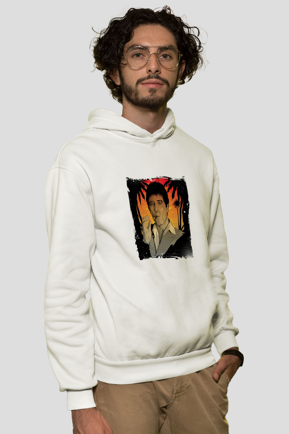 Al Pacino Unisex Baskılı Beyaz Kapüşonlu Sweatshirt