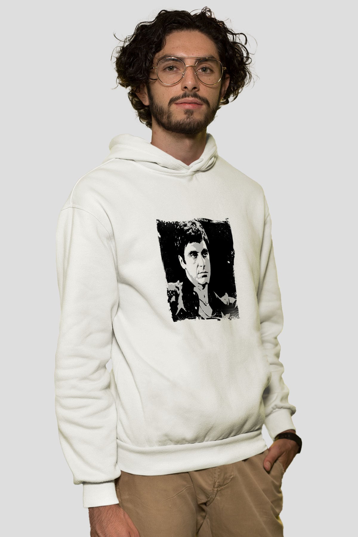Al Pacino Unisex Baskılı Beyaz Kapüşonlu Sweatshirt
