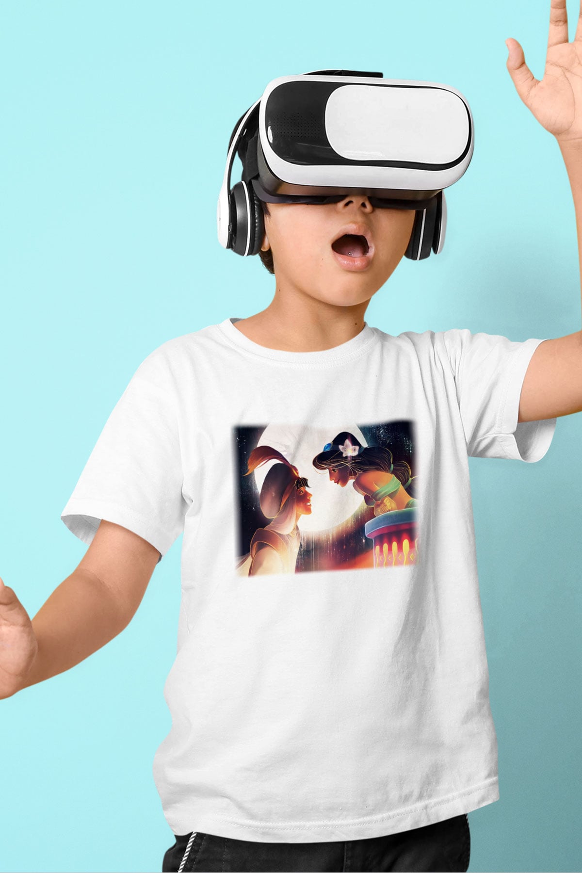 Aladdin Baskılı Beyaz Unisex Çocuk Tişört