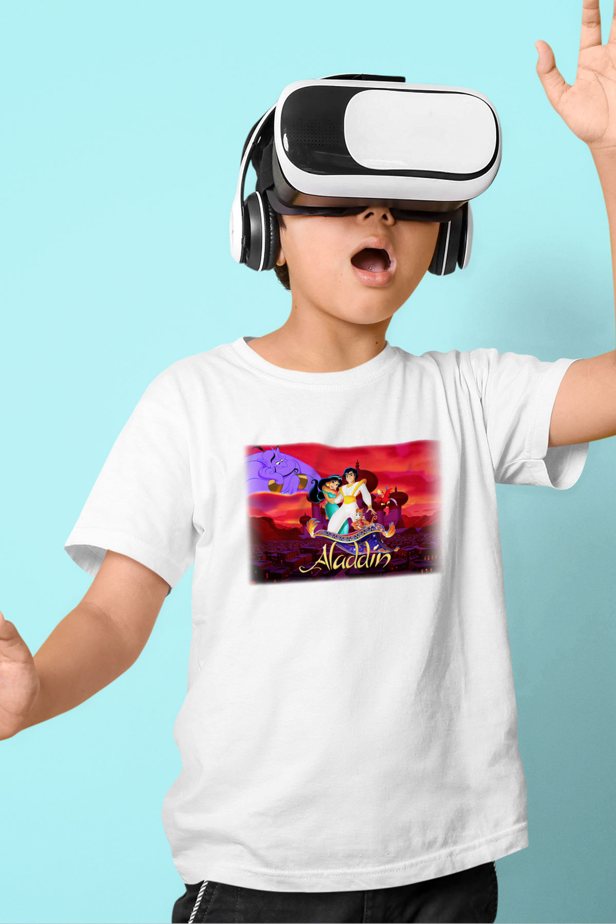 Aladdin Baskılı Beyaz Unisex Çocuk Tişört