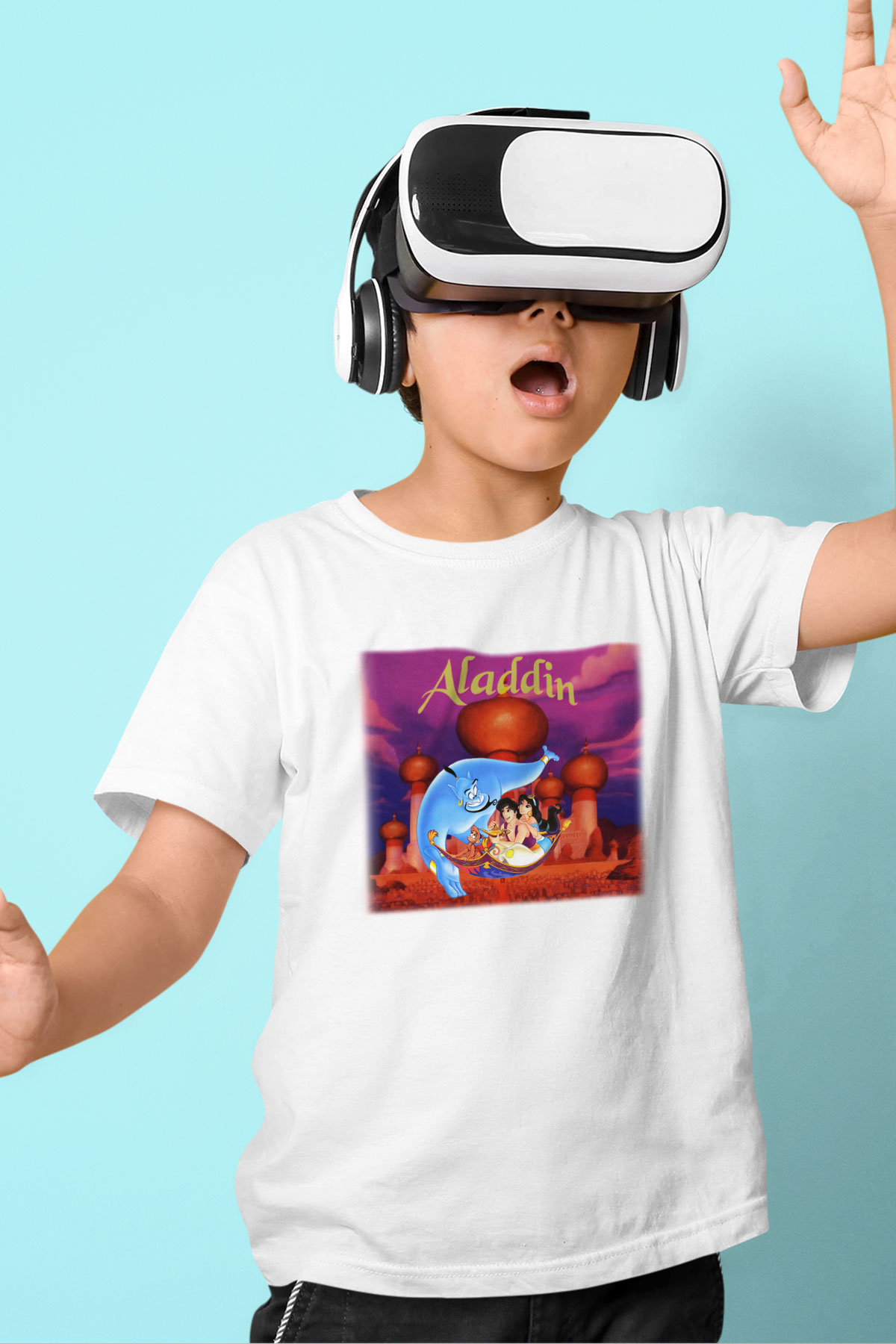 Aladdin Baskılı Beyaz Unisex Çocuk Tişört