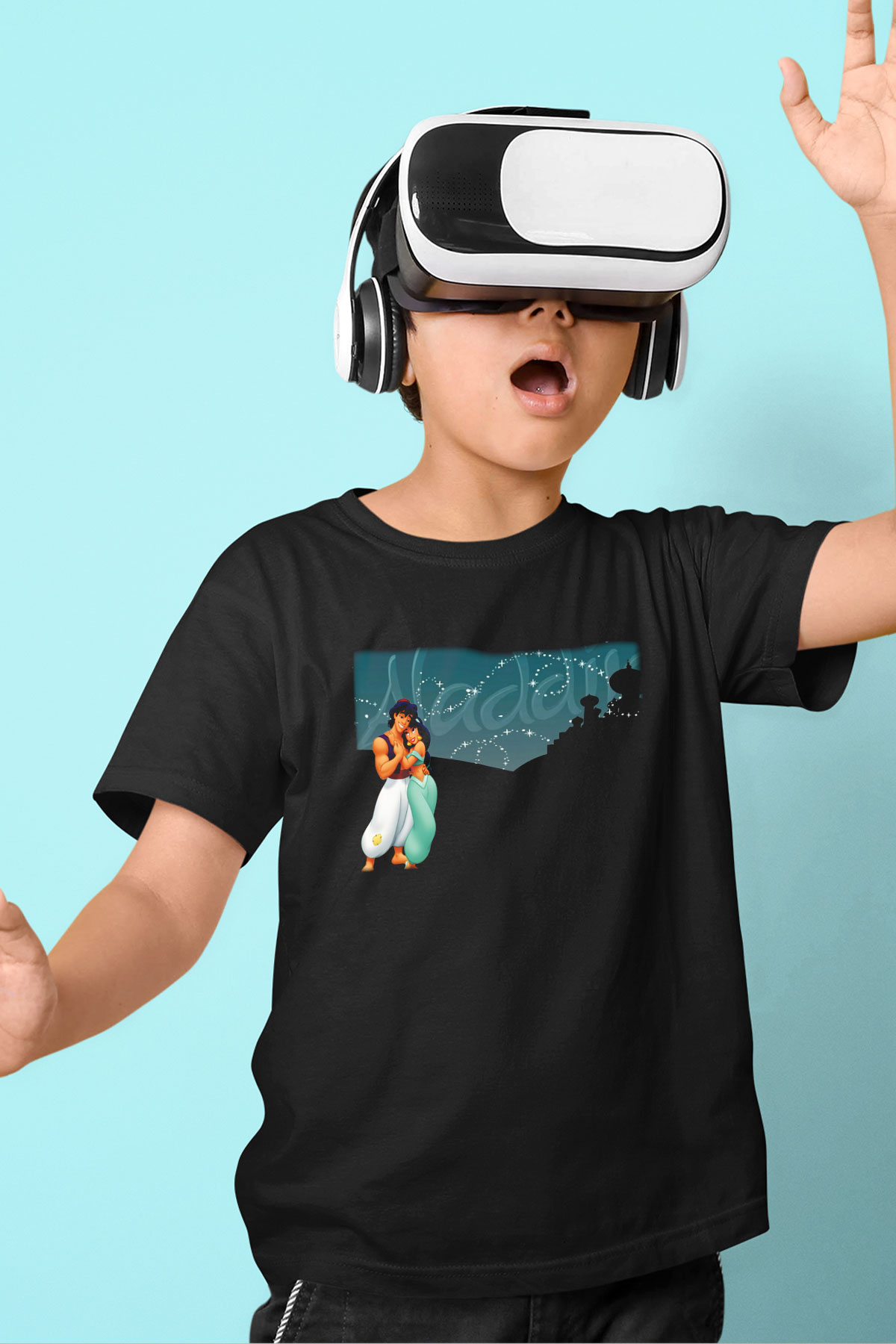 Aladdin Baskılı Siyah Unisex Çocuk Tişört