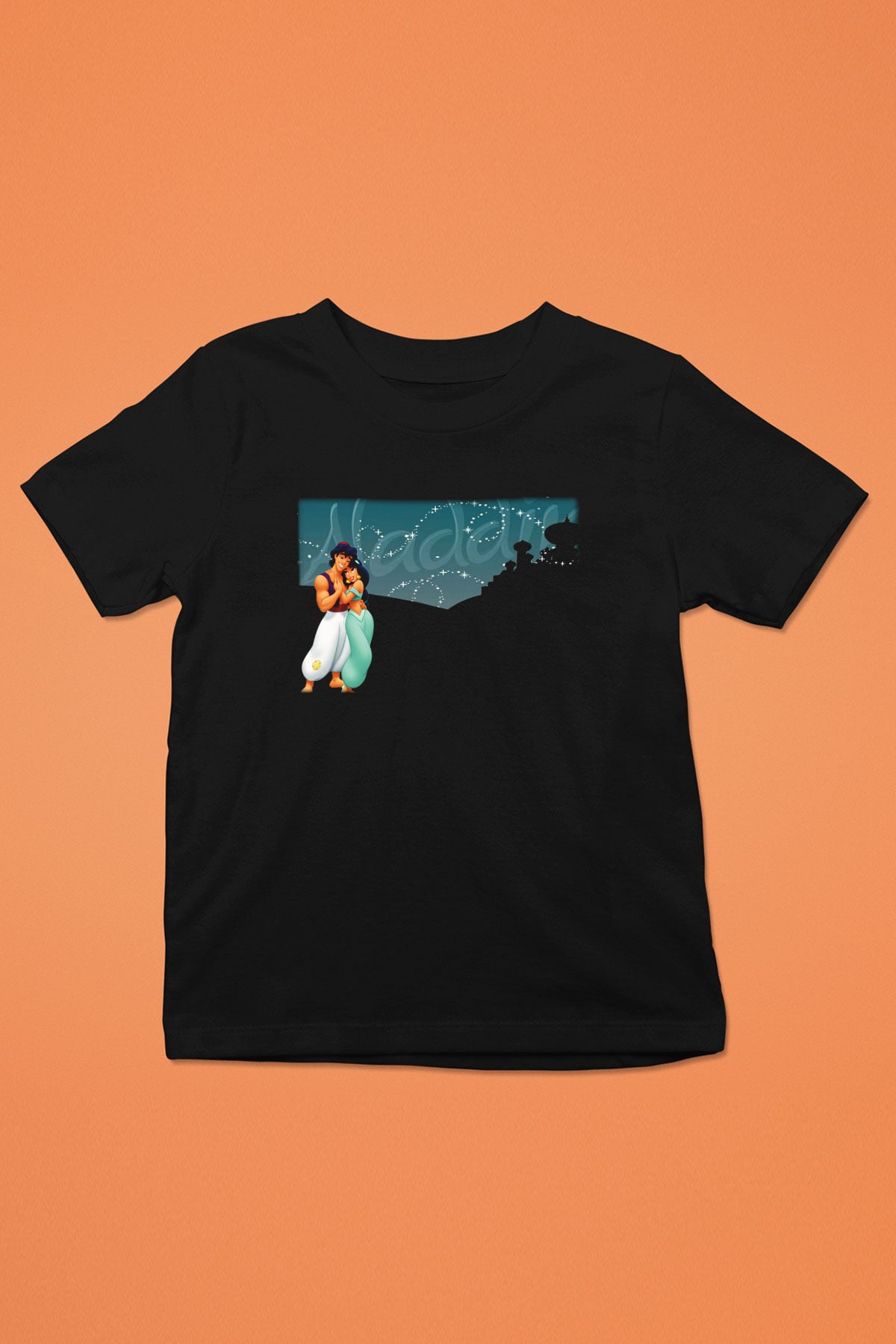 Aladdin Baskılı Siyah Unisex Çocuk Tişört