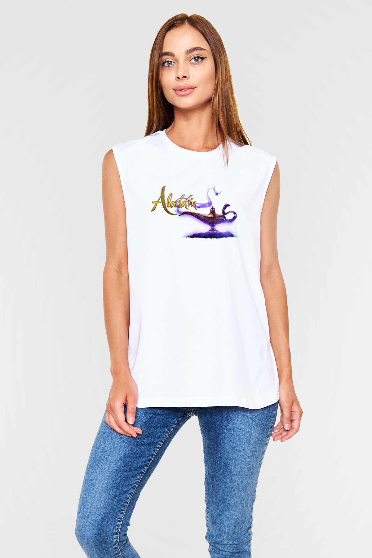 Aladdin Beyaz Unisex Kolsuz Tişört