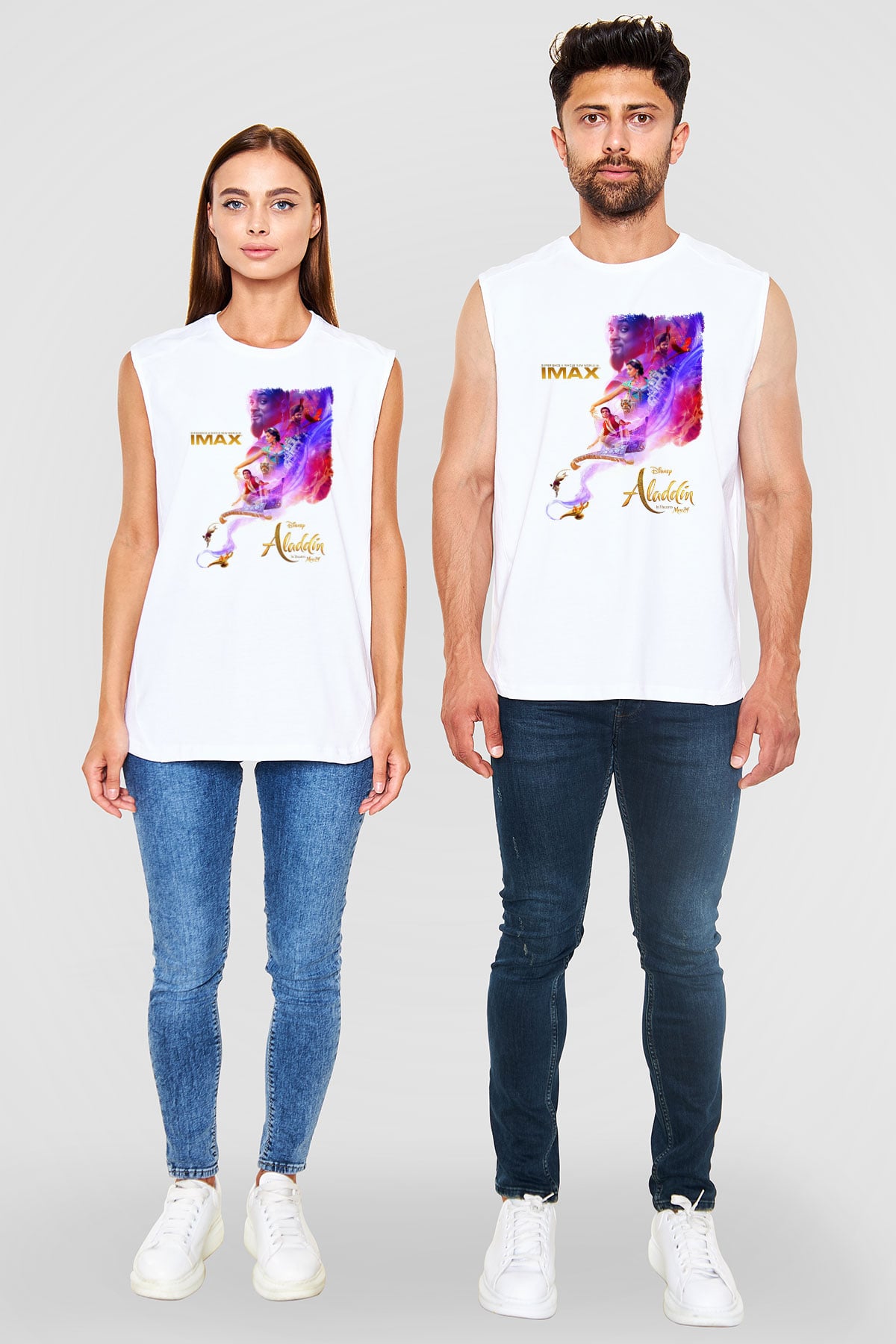 Aladdin Beyaz Unisex Kolsuz Tişört