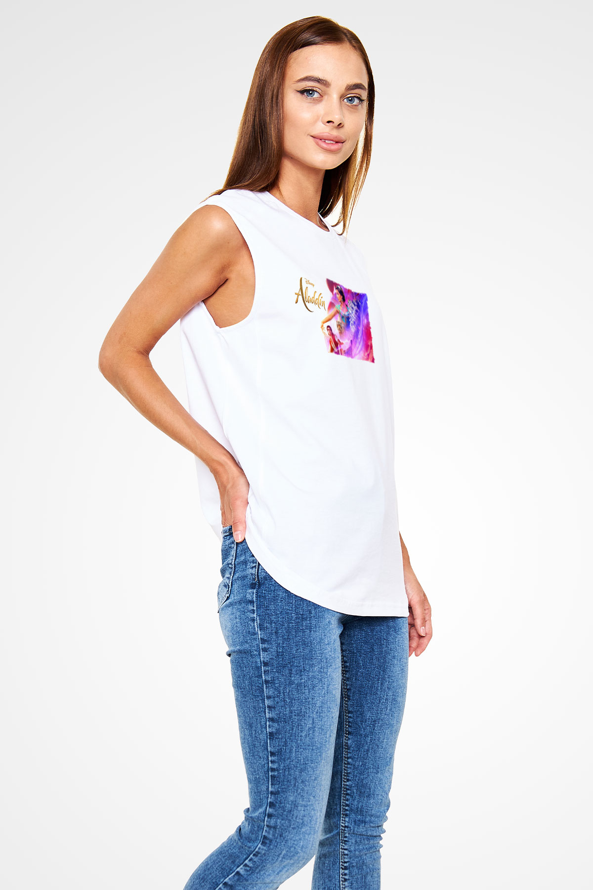 Aladdin Beyaz Unisex Kolsuz Tişört