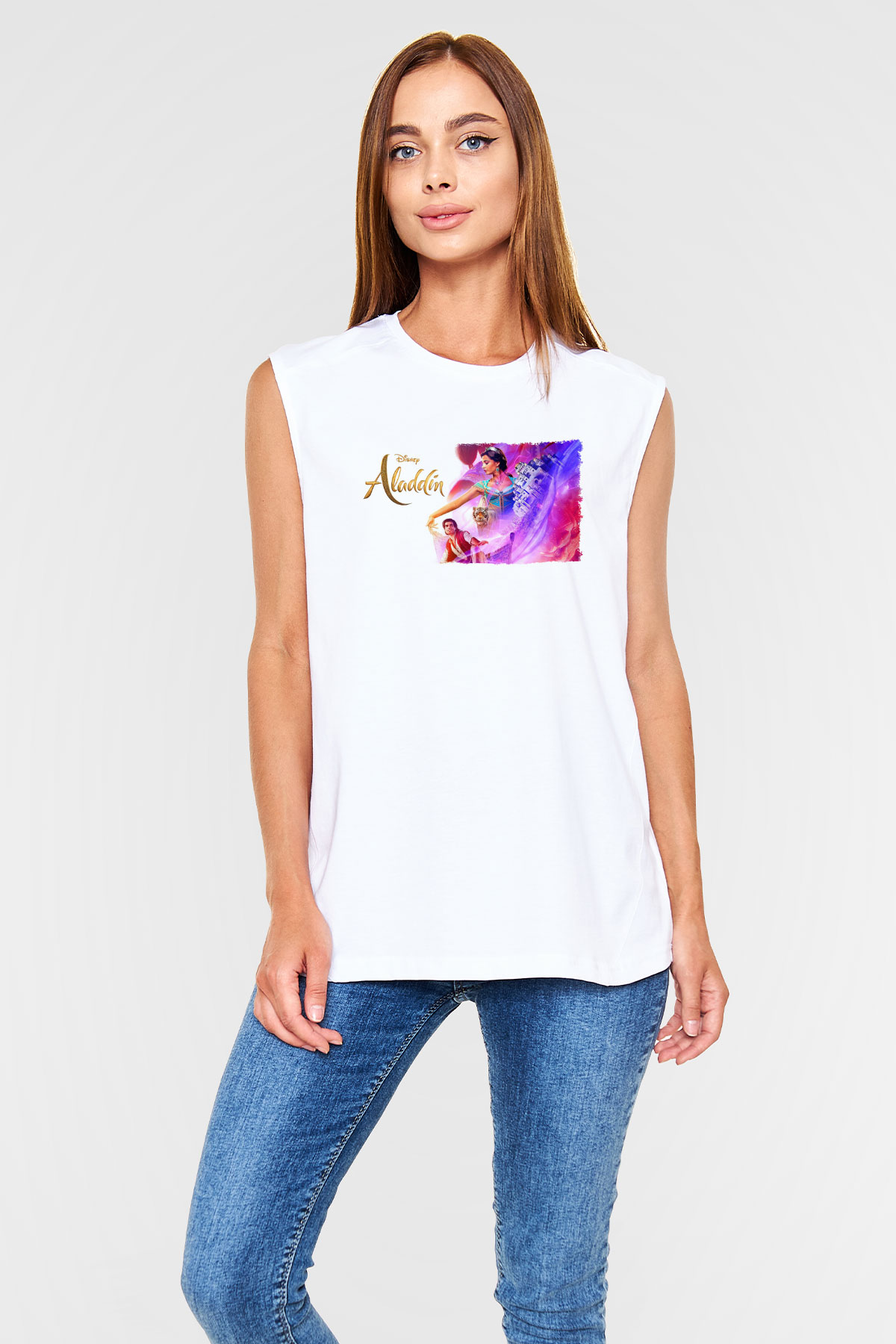 Aladdin Beyaz Unisex Kolsuz Tişört