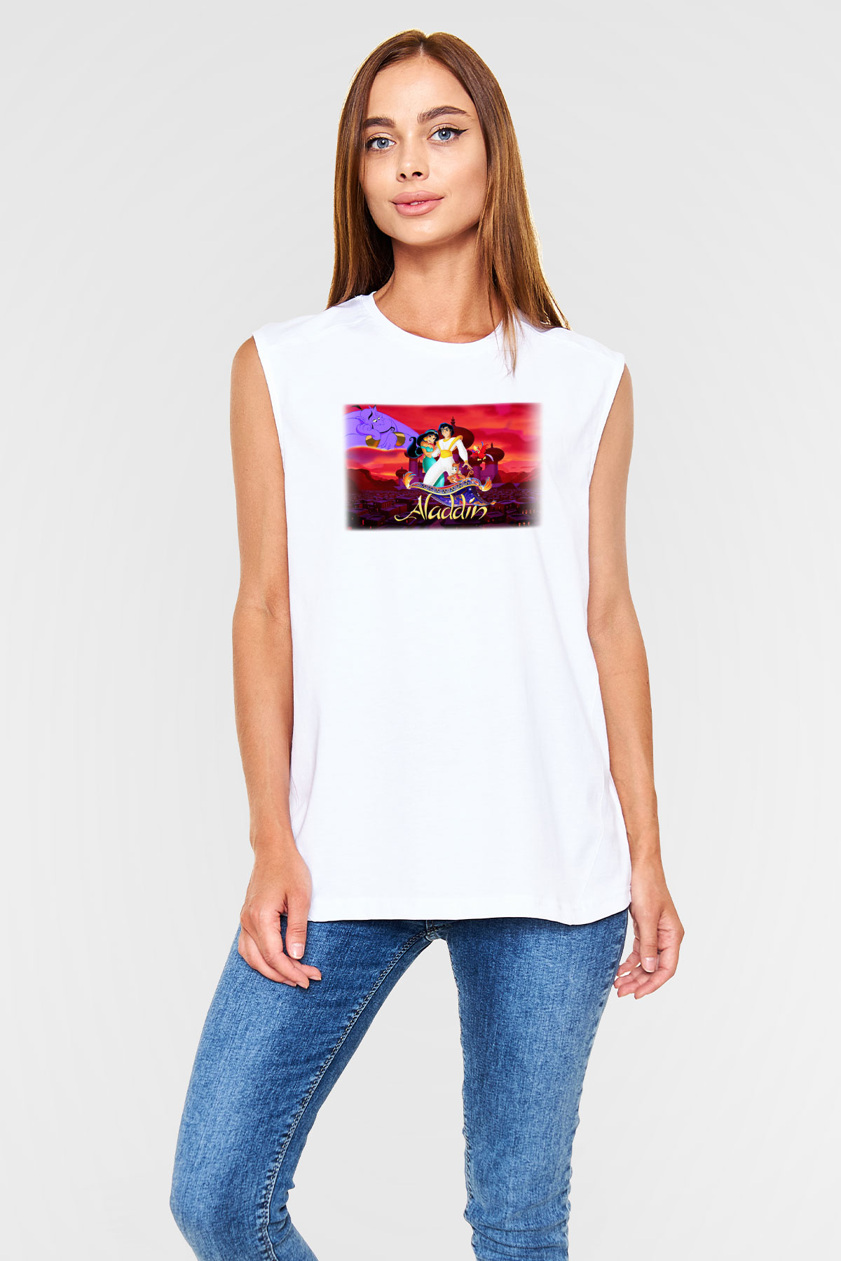 Aladdin Beyaz Unisex Kolsuz Tişört
