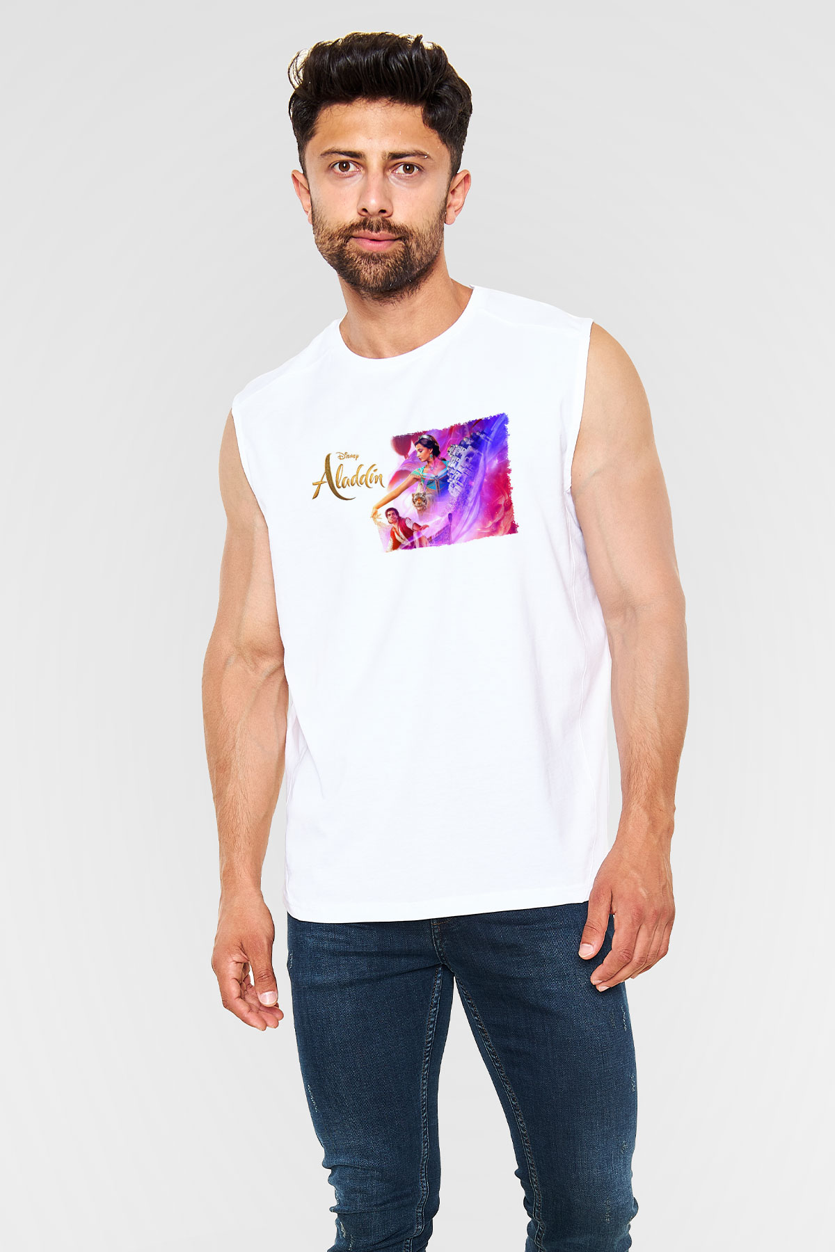 Aladdin Beyaz Unisex Kolsuz Tişört