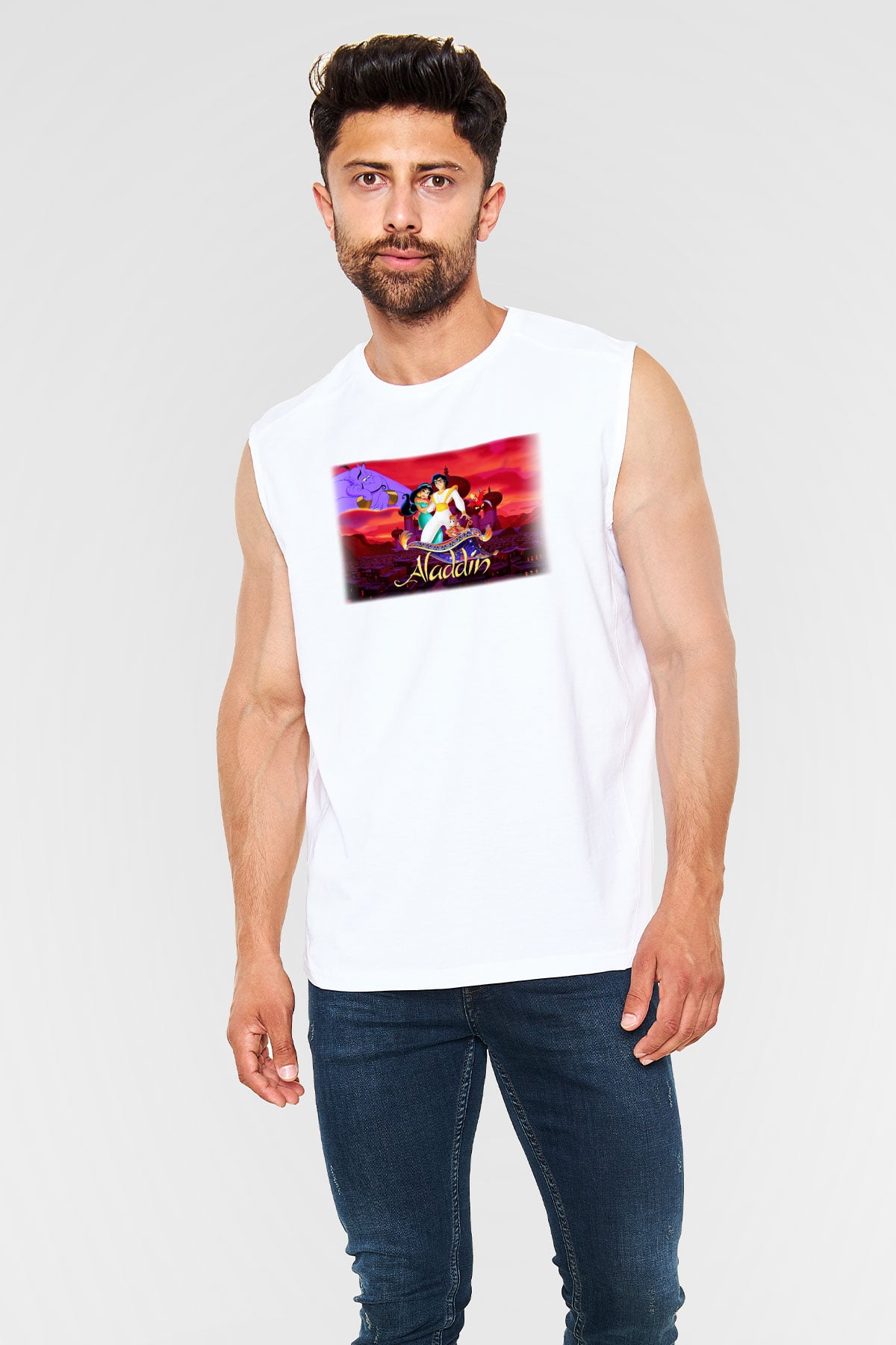 Aladdin Beyaz Unisex Kolsuz Tişört