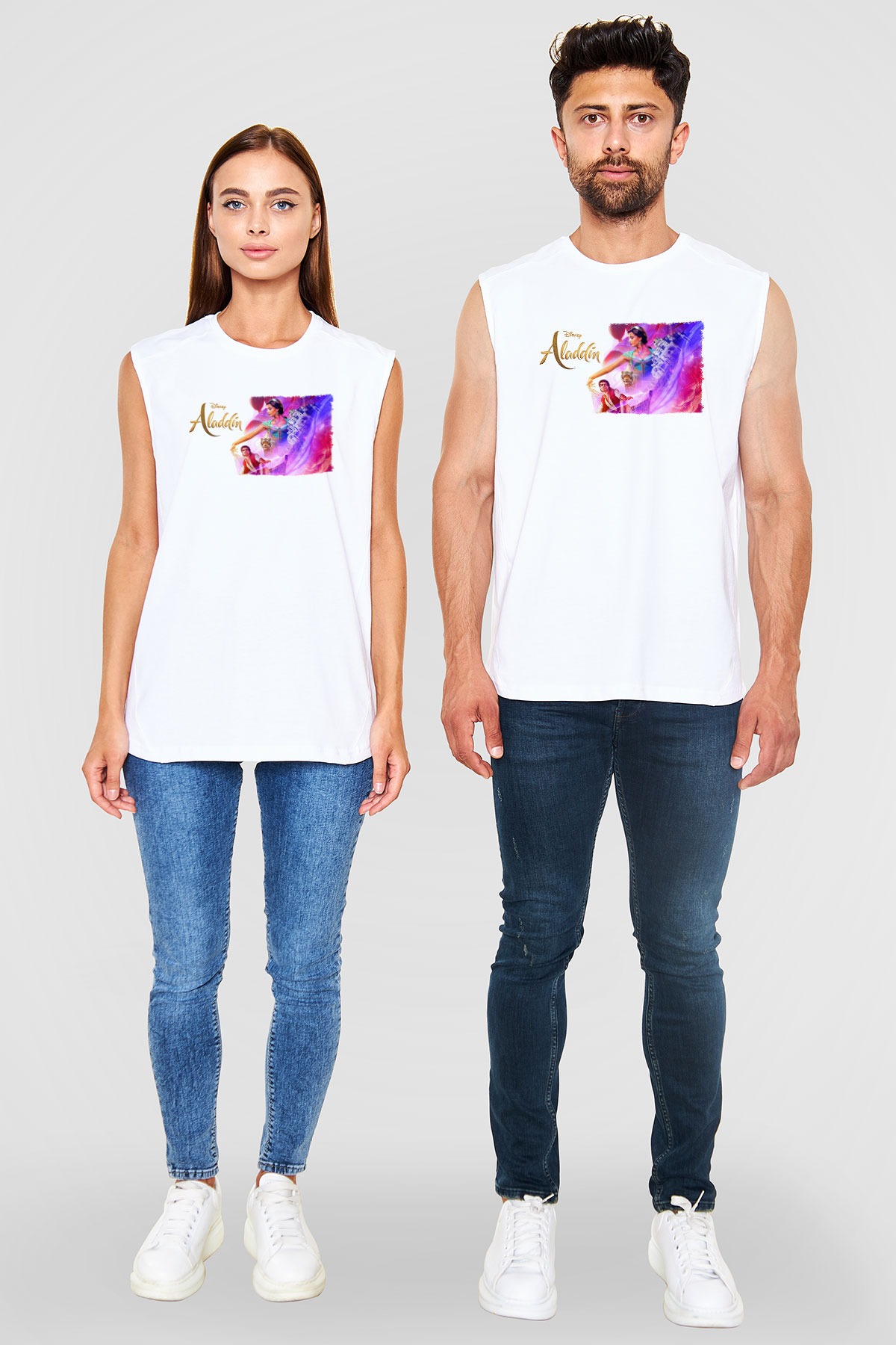 Aladdin Beyaz Unisex Kolsuz Tişört