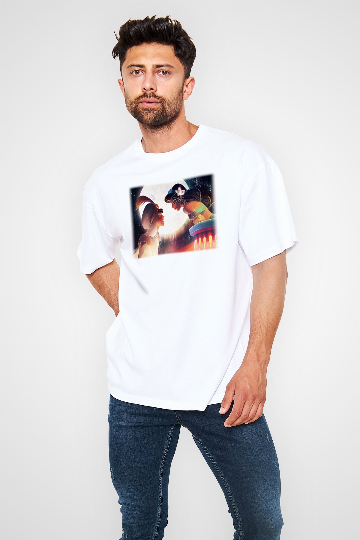 Aladdin Beyaz Unisex Oversize Tişört T-Shirt