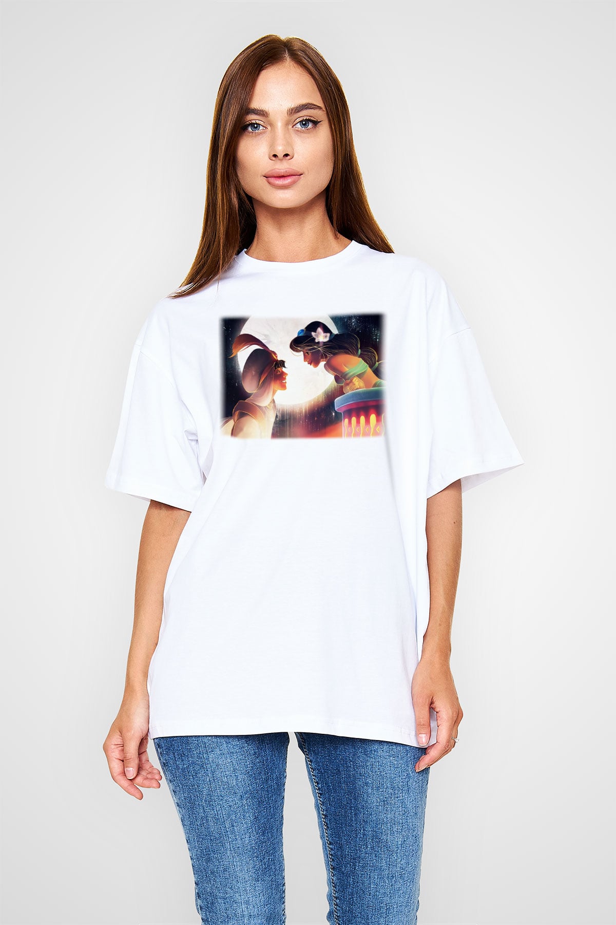 Aladdin Beyaz Unisex Oversize Tişört T-Shirt