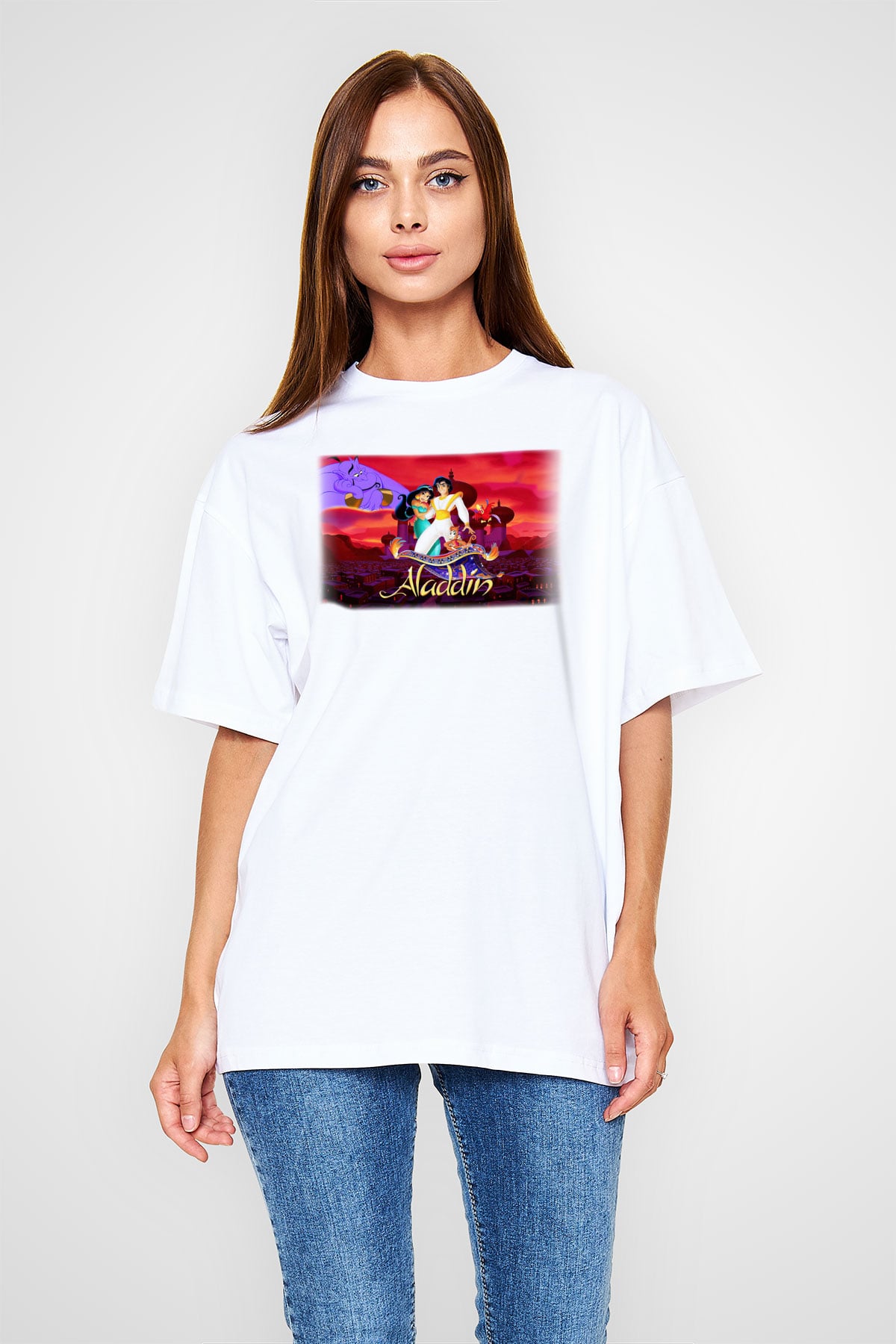 Aladdin Beyaz Unisex Oversize Tişört T-Shirt