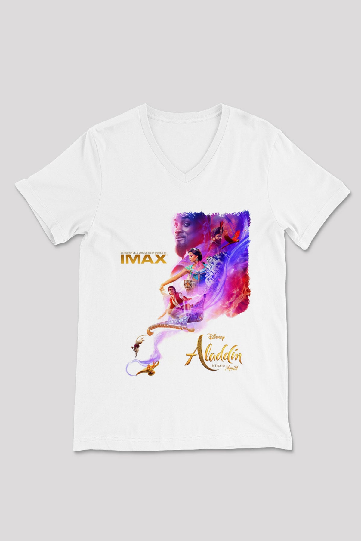 Aladdin Beyaz Unisex V Yaka Tişört