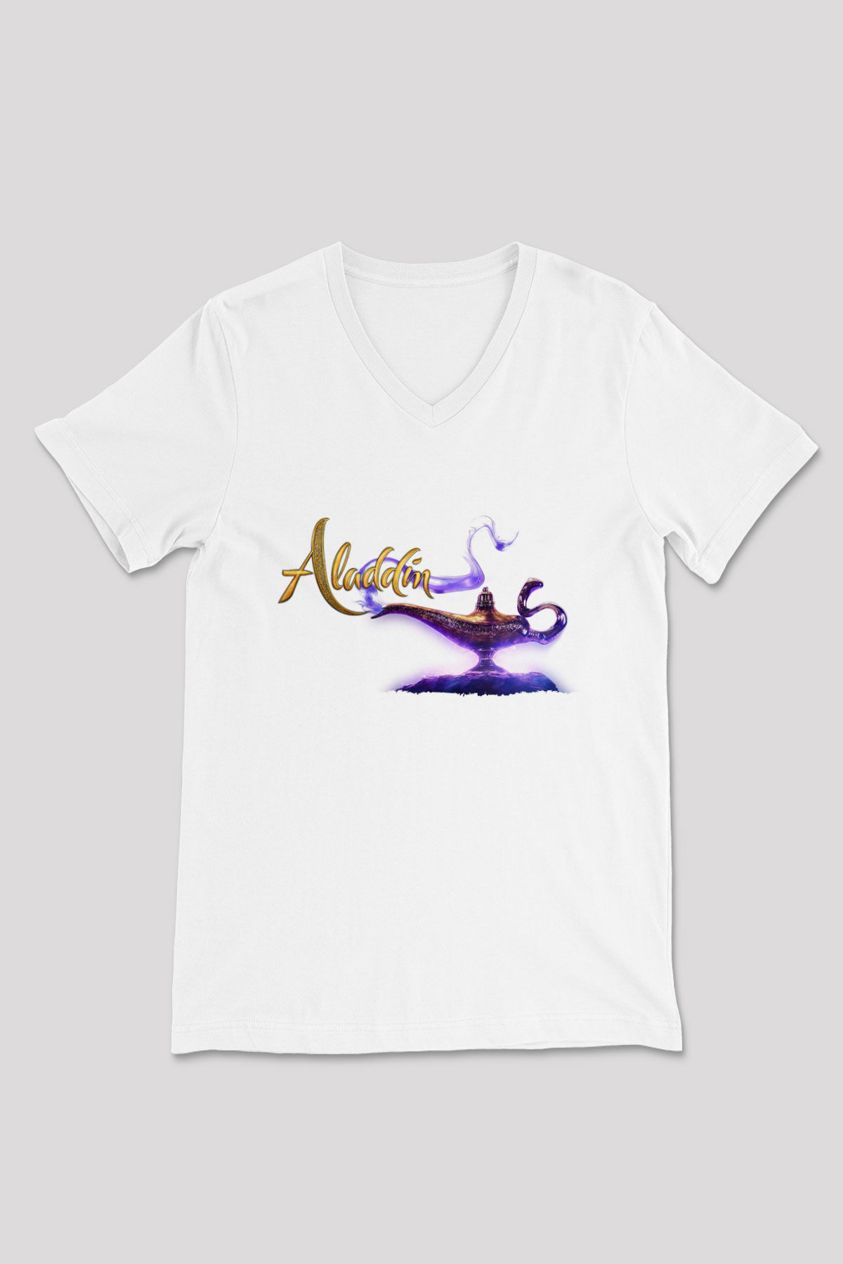 Aladdin Beyaz Unisex V Yaka Tişört