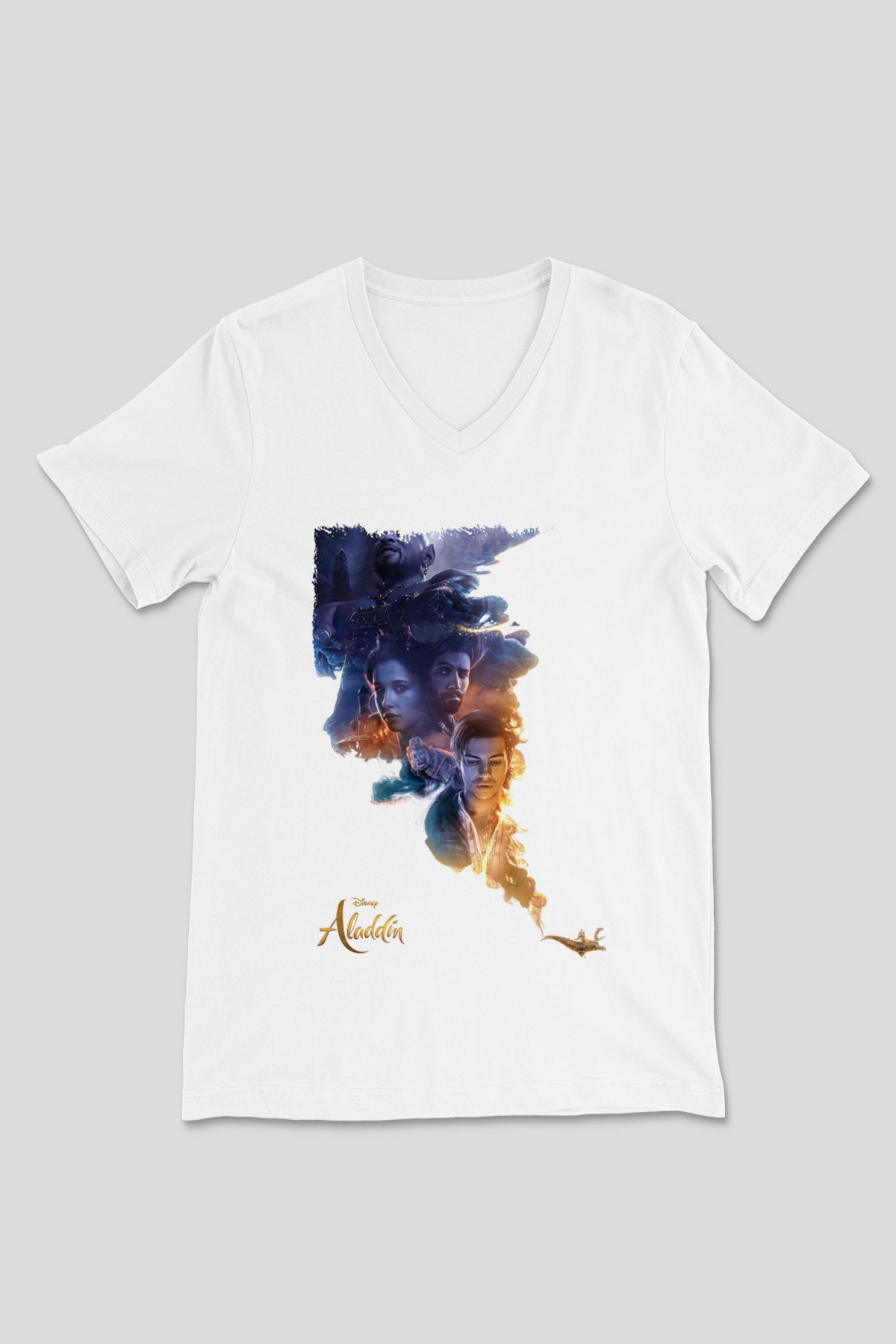 Aladdin Beyaz Unisex V Yaka Tişört