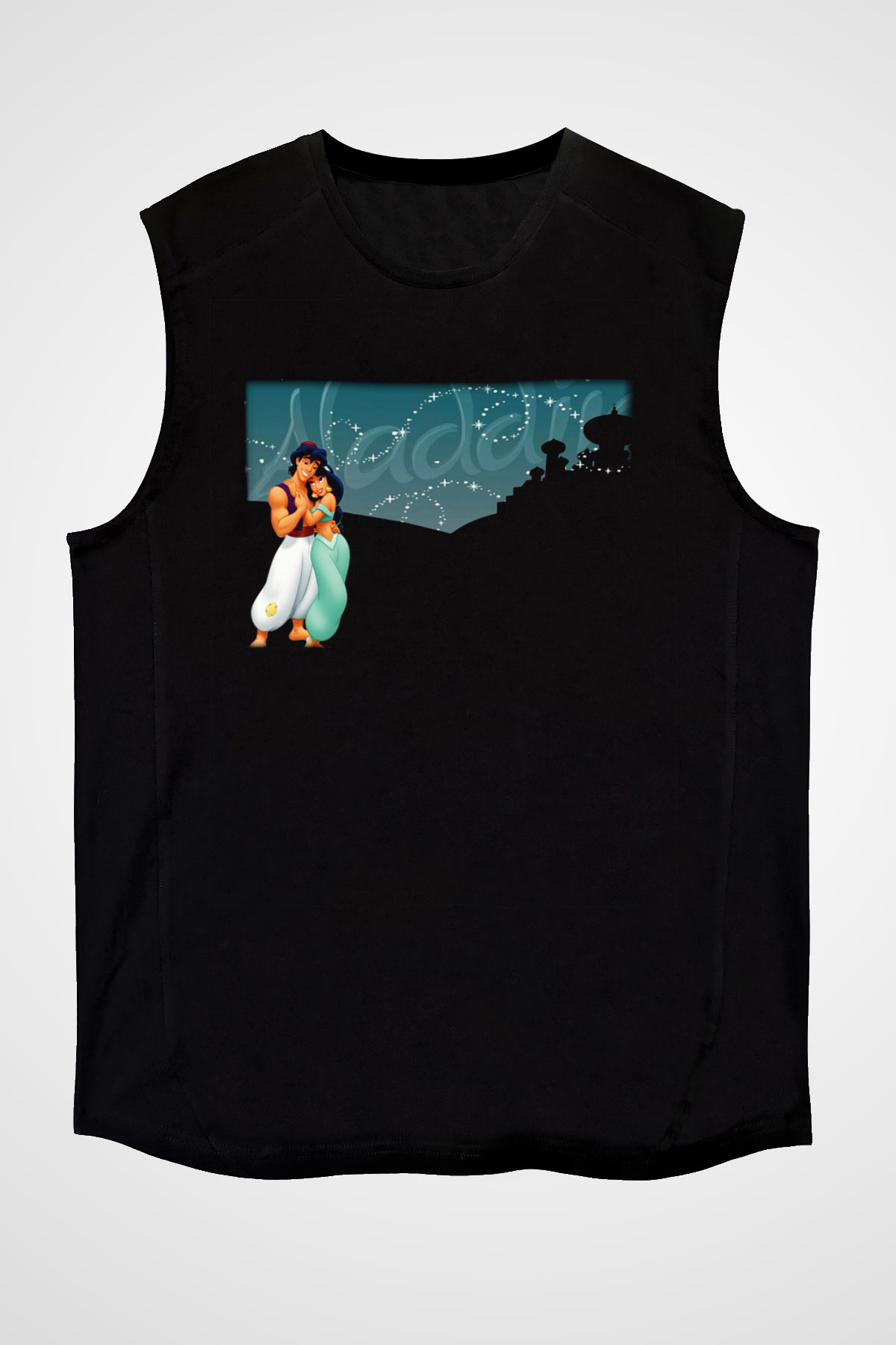 Aladdin Siyah Unisex Kolsuz Tişört