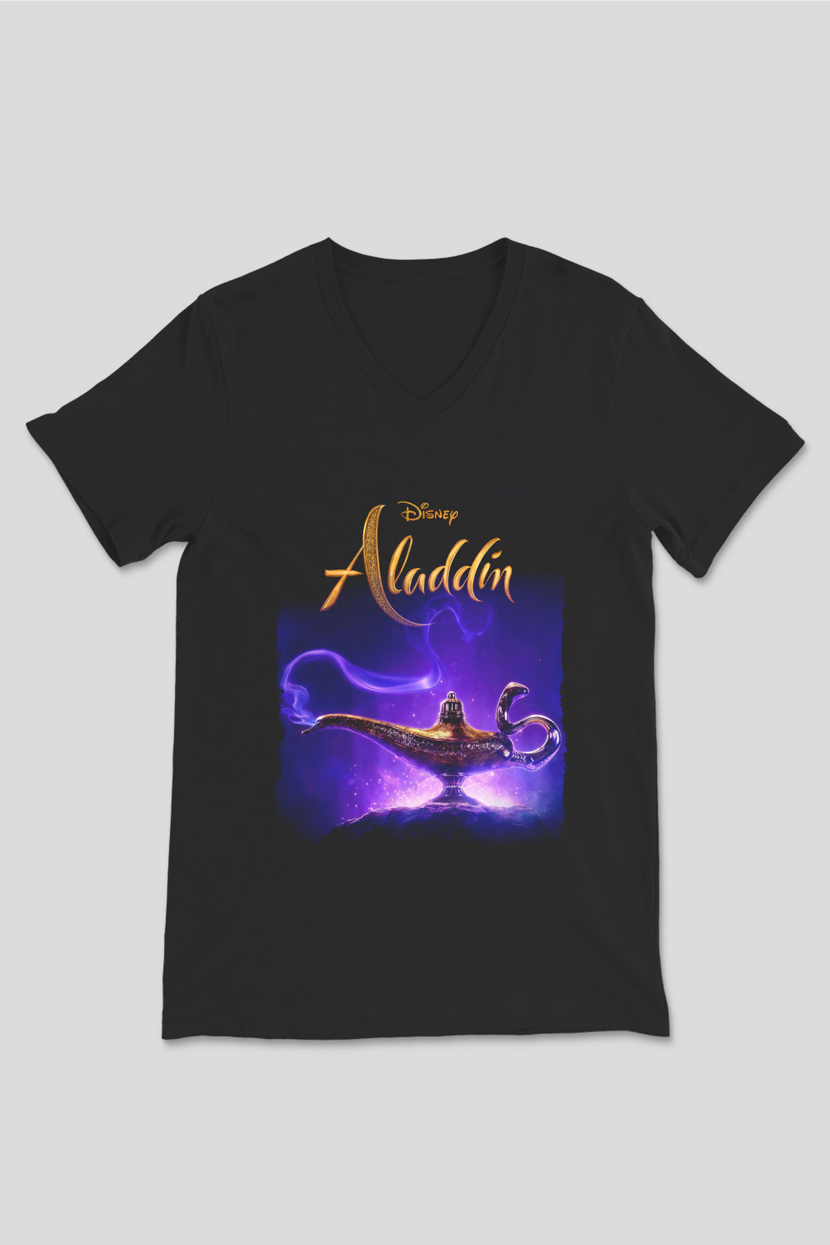 Aladdin Siyah Unisex V Yaka Tişört