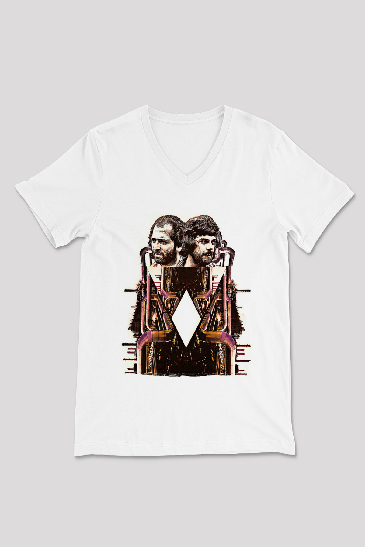 Alan Persons Project Baskılı Beyaz Unisex V Yaka Tişört - Tshirt