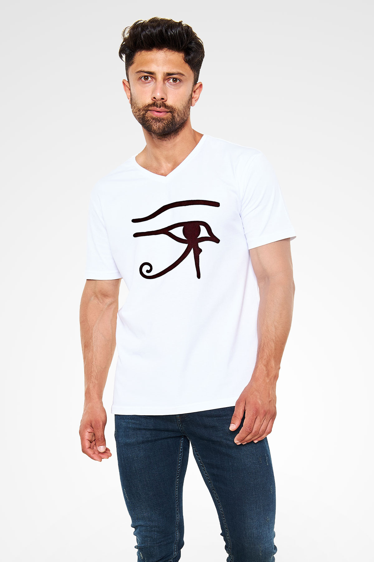 Alan Persons Project Baskılı Beyaz Unisex V Yaka Tişört - Tshirt