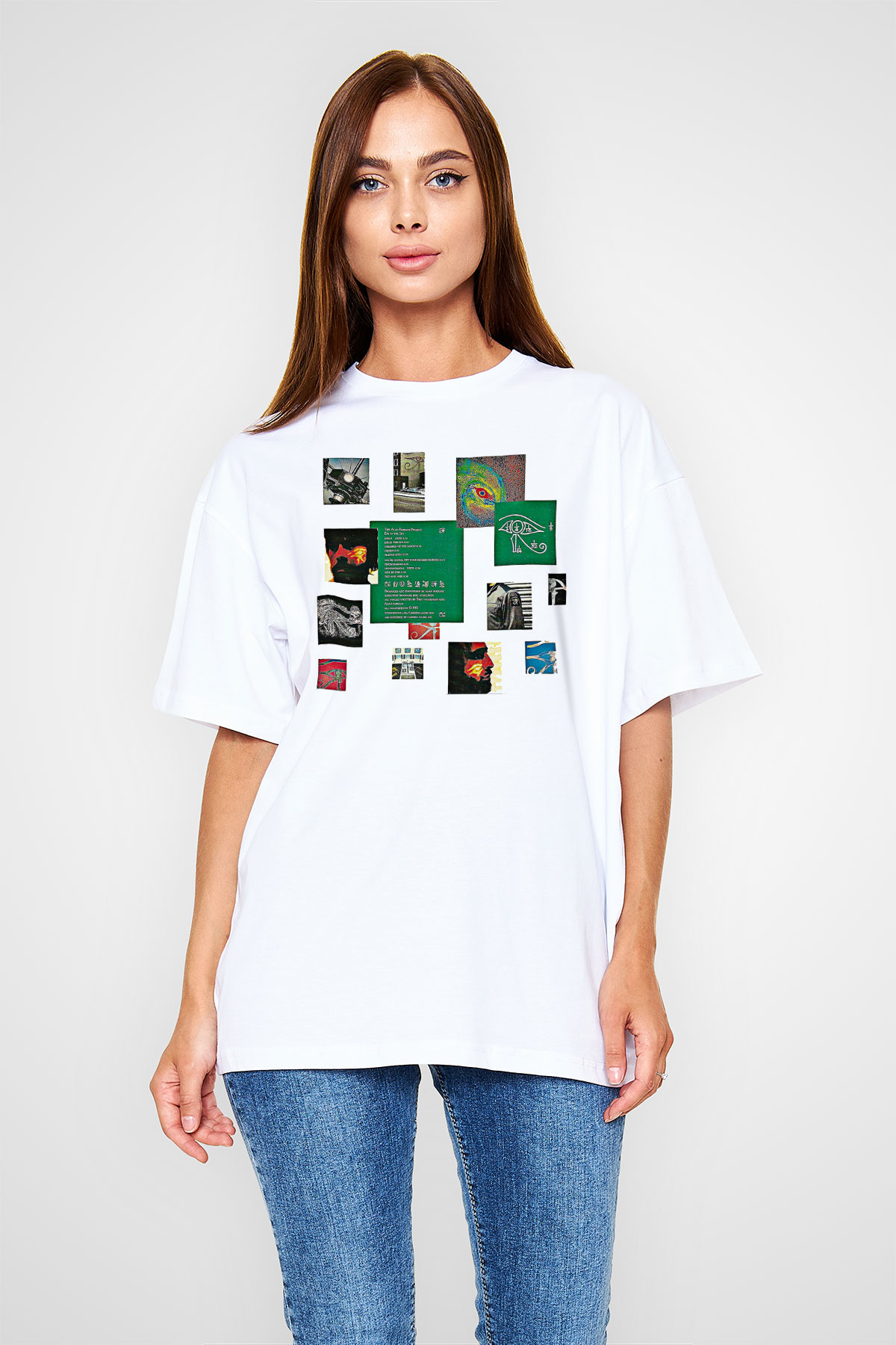 Alan Persons Project Baskılı Beyaz Unisex Oversize Tişört - Tshirt