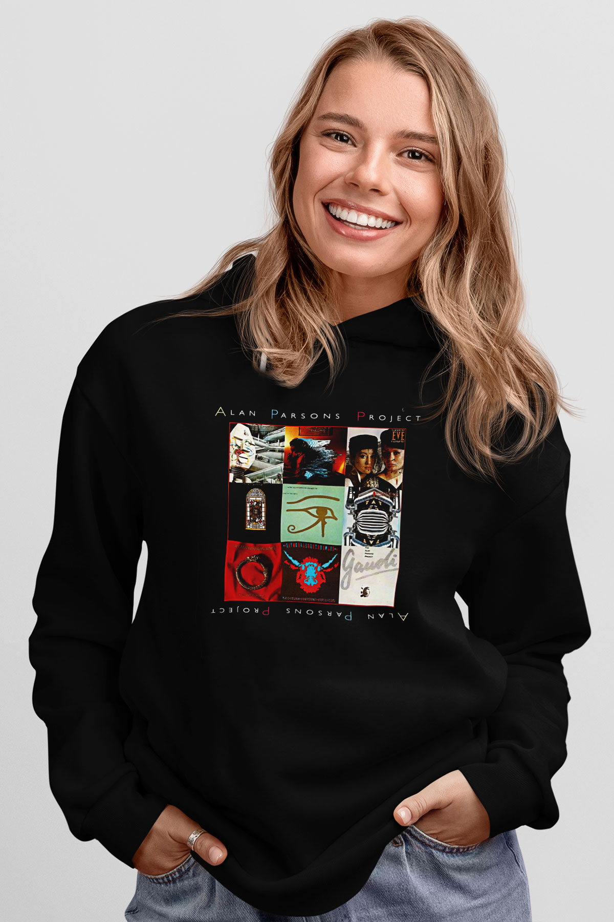 Alan Persons Project Baskılı Unisex Siyah Kapüşonlu Sweatshirt