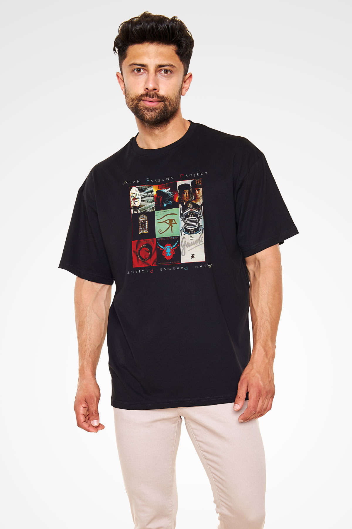 Alan Persons Project Baskılı Unisex Siyah Oversize Tişört - Tshirt
